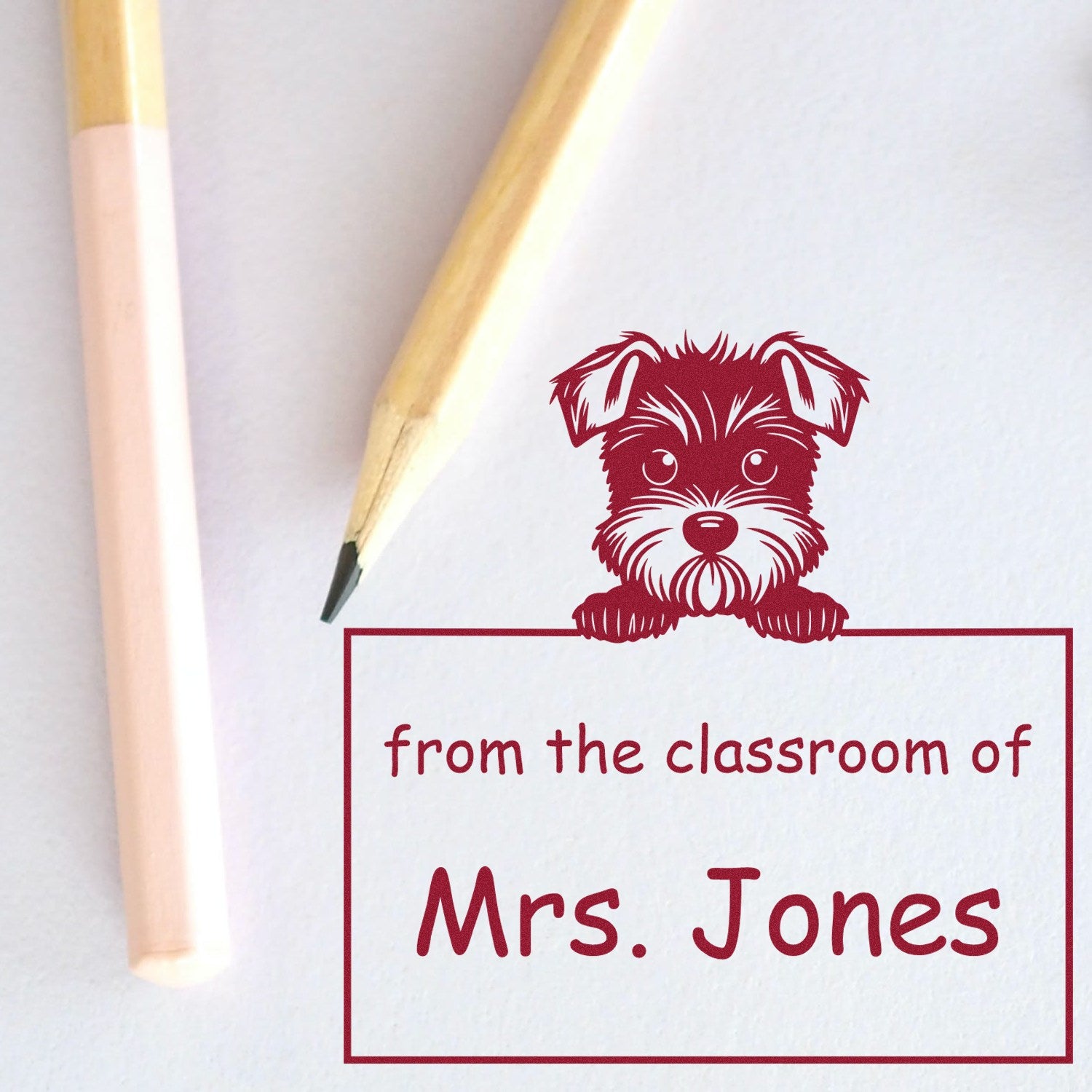 Wood Handle Miniature Schnauzer Puppy Themed Library Book Stamp - Engineer Seal Stamps