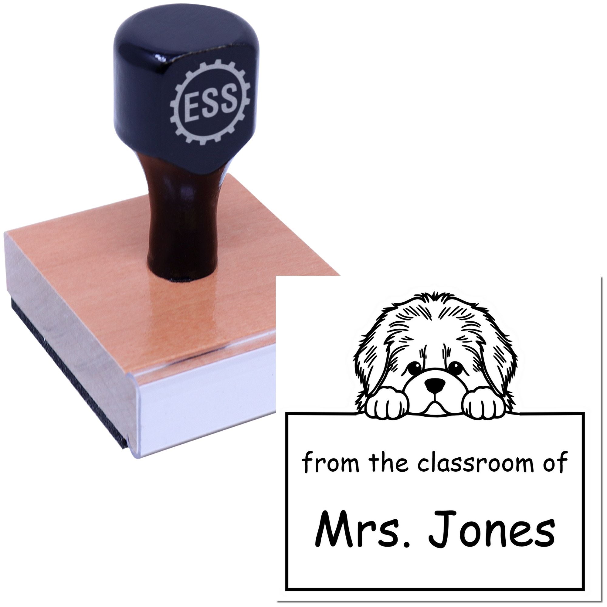 Wood Handle Newfoundland Puppy Themed Librarian Stamper - Engineer Seal Stamps