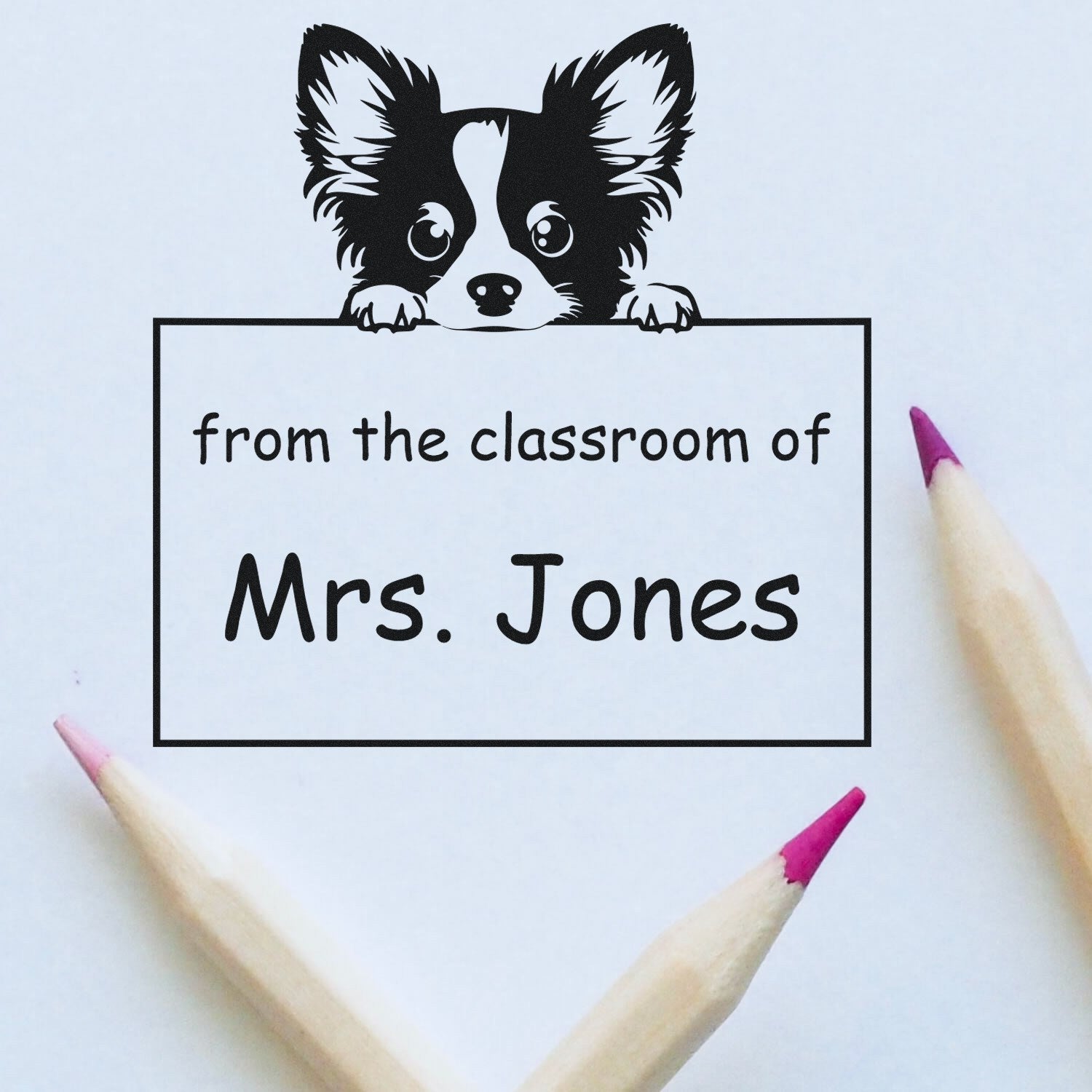 Wood Handle Papillon Puppy Themed Learning Enthusiast Stamp - Engineer Seal Stamps