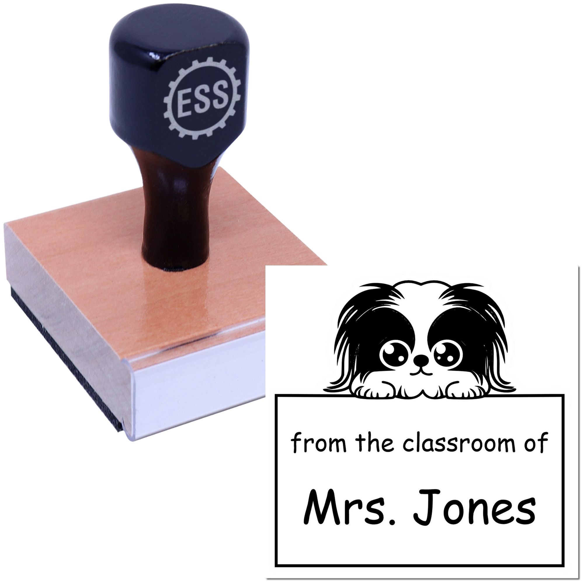 Wood Handle Pekingese Puppy Themed Homework Hero Stamper - Engineer Seal Stamps