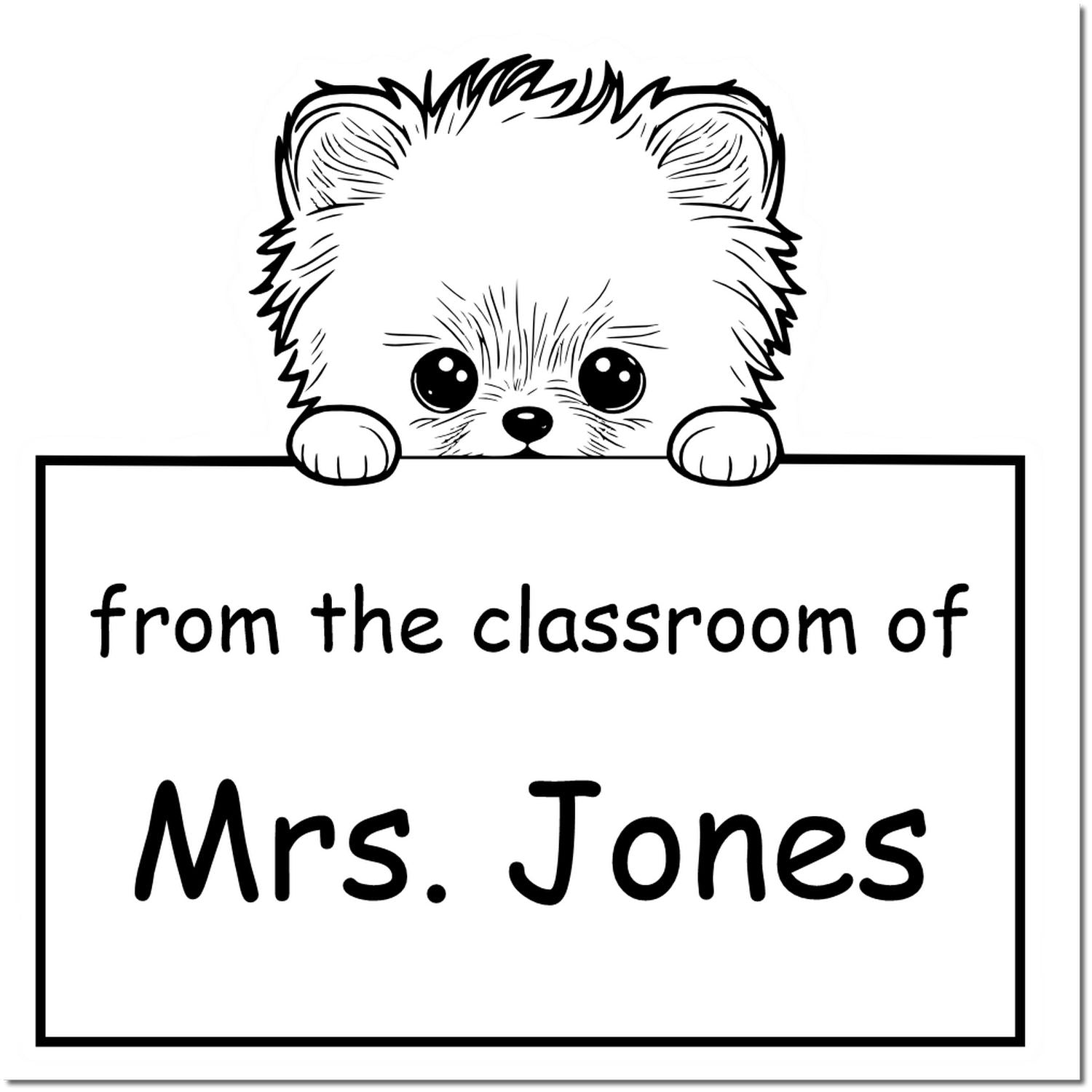 Wood Handle Pomeranian Puppy Themed Homework Hero Stamp - Engineer Seal Stamps