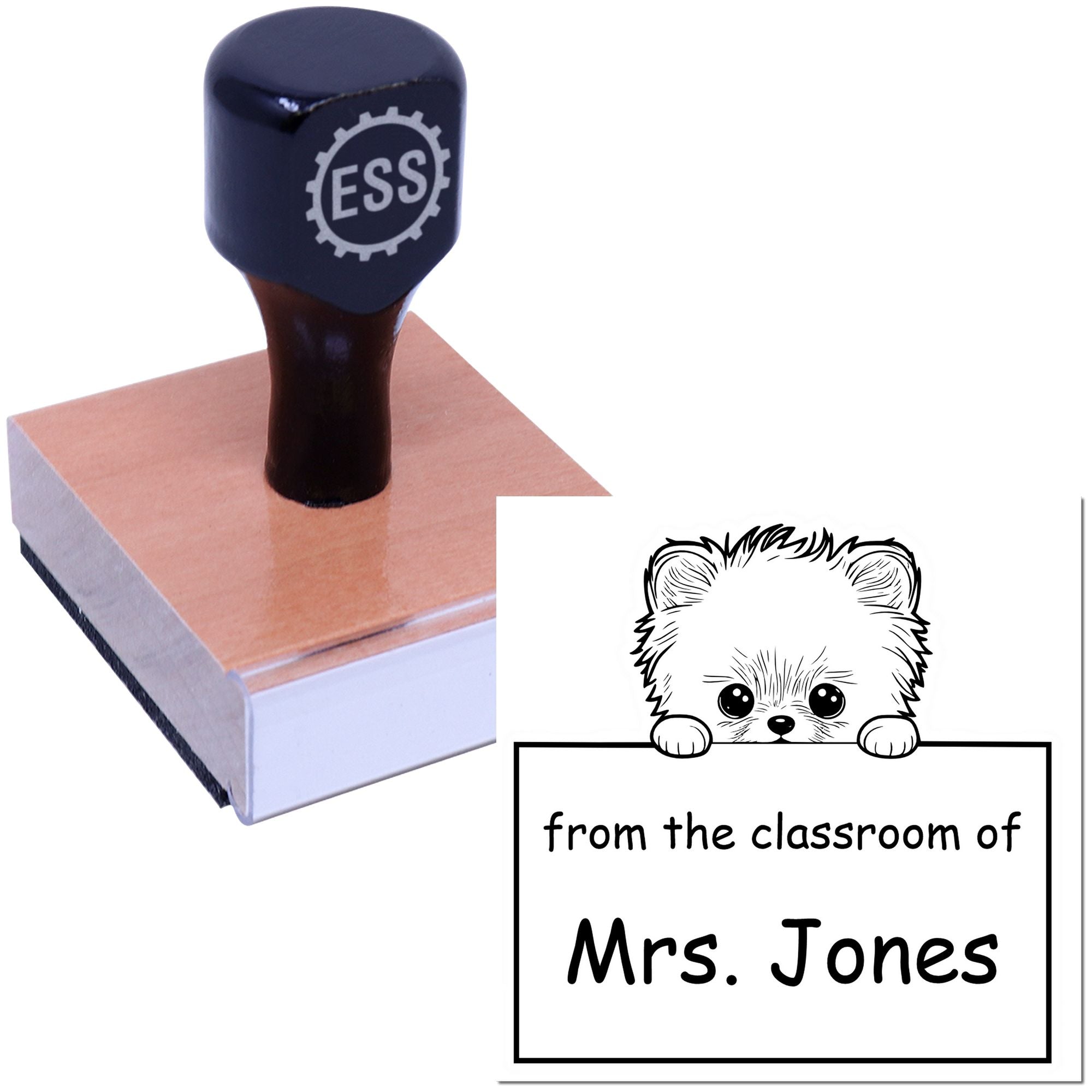Wood Handle Pomeranian Puppy Themed Homework Hero Stamp - Engineer Seal Stamps