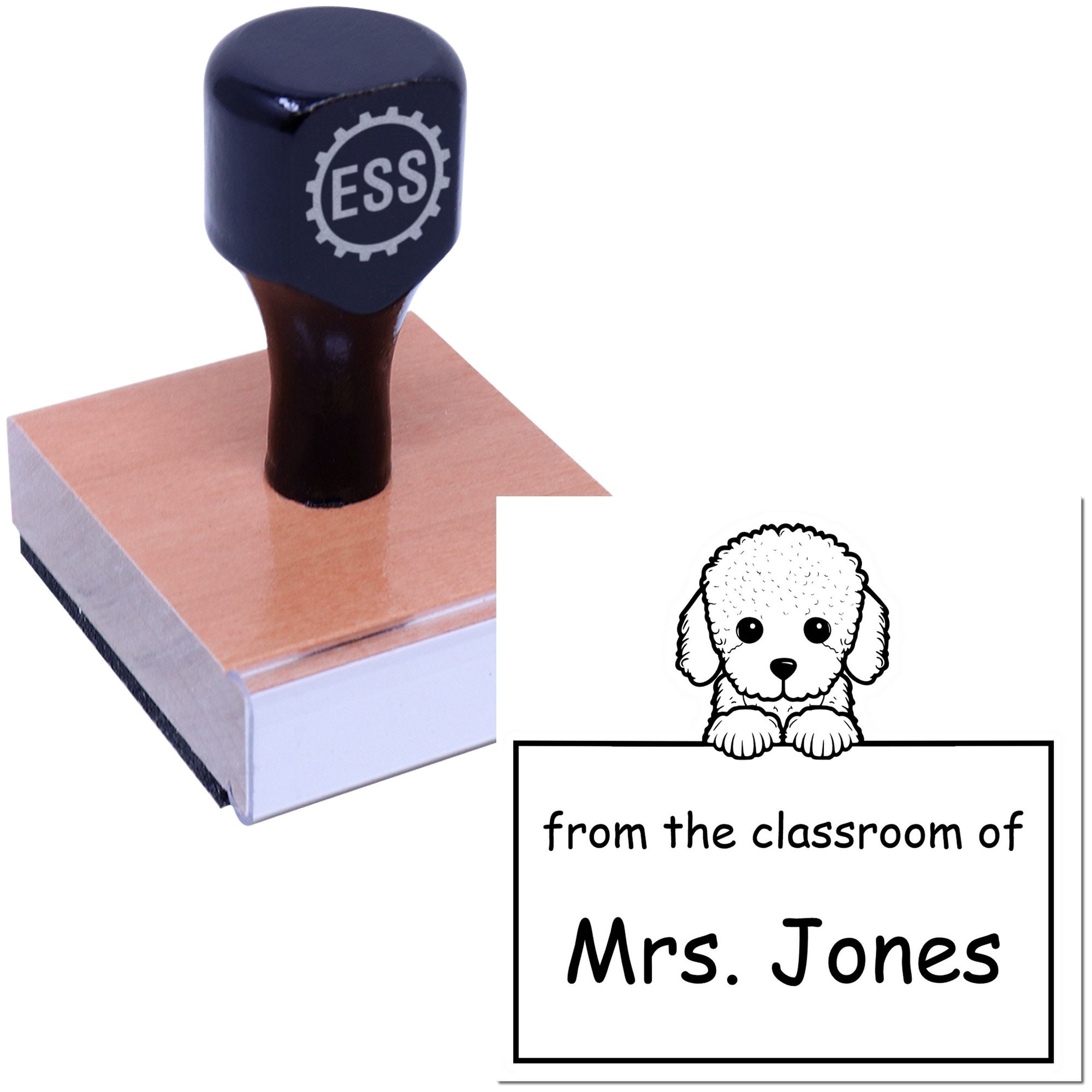 Wood Handle Poodle Puppy Themed Home Library Stamper - Engineer Seal Stamps