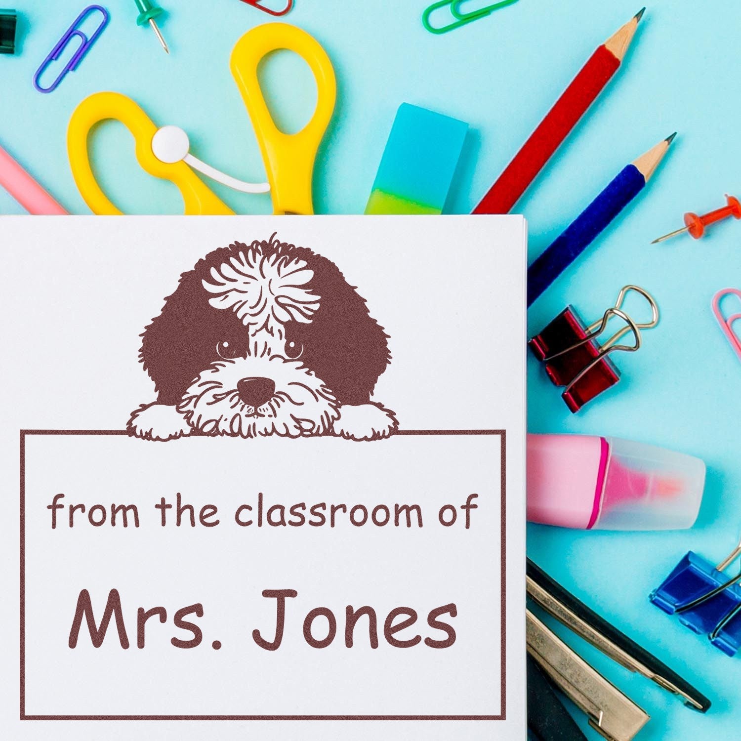 Portuguese Water Dog Personalizable Home Library Stamp Pre-Inked - Engineer Seal Stamps