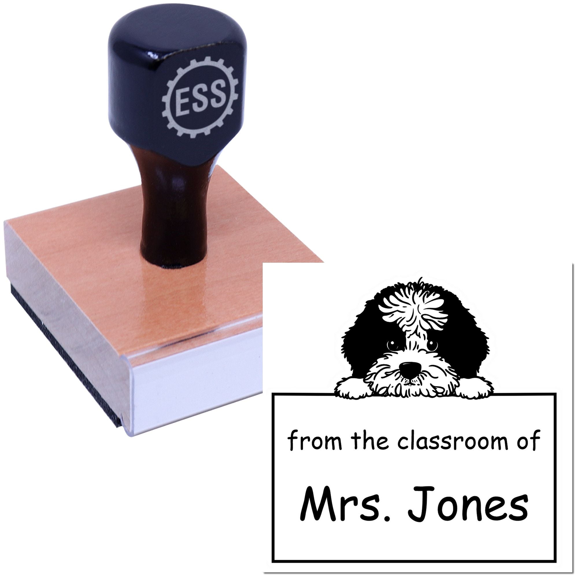 Wood Handle Portuguese Water Dog Puppy Themed Home Library Stamp - Engineer Seal Stamps