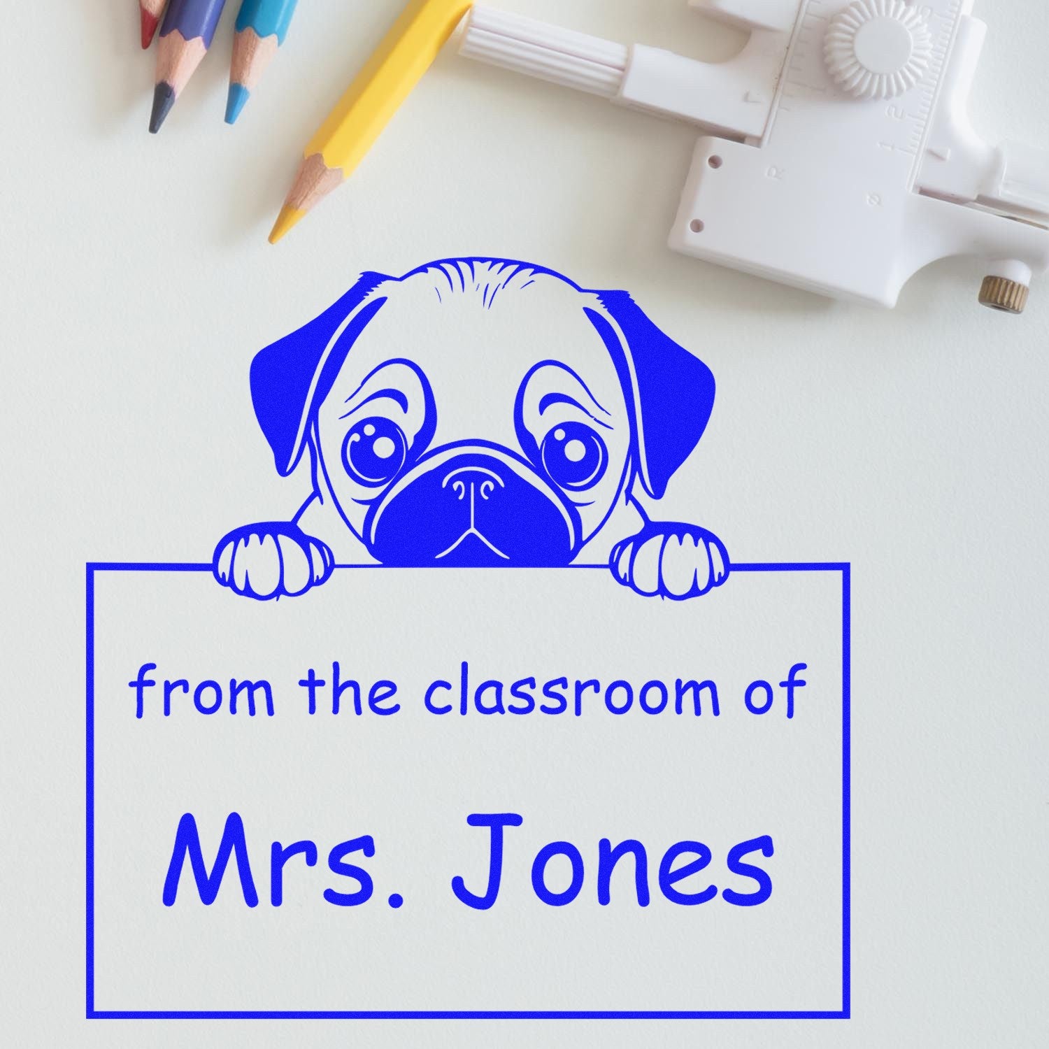 Wood Handle Pug Puppy Themed From The Classroom Of Stamper - Engineer Seal Stamps