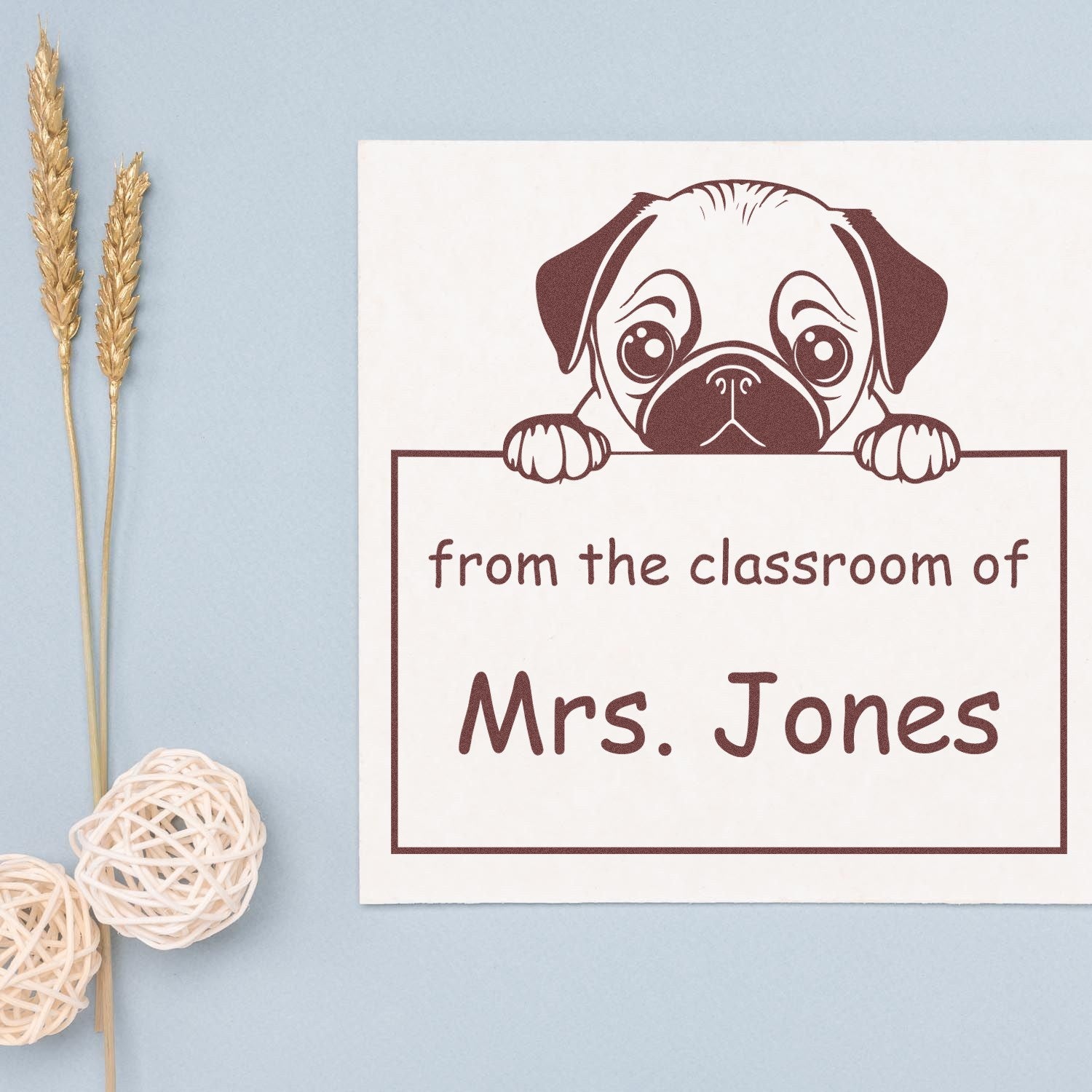 Wood Handle Pug Puppy Themed From The Classroom Of Stamper - Engineer Seal Stamps
