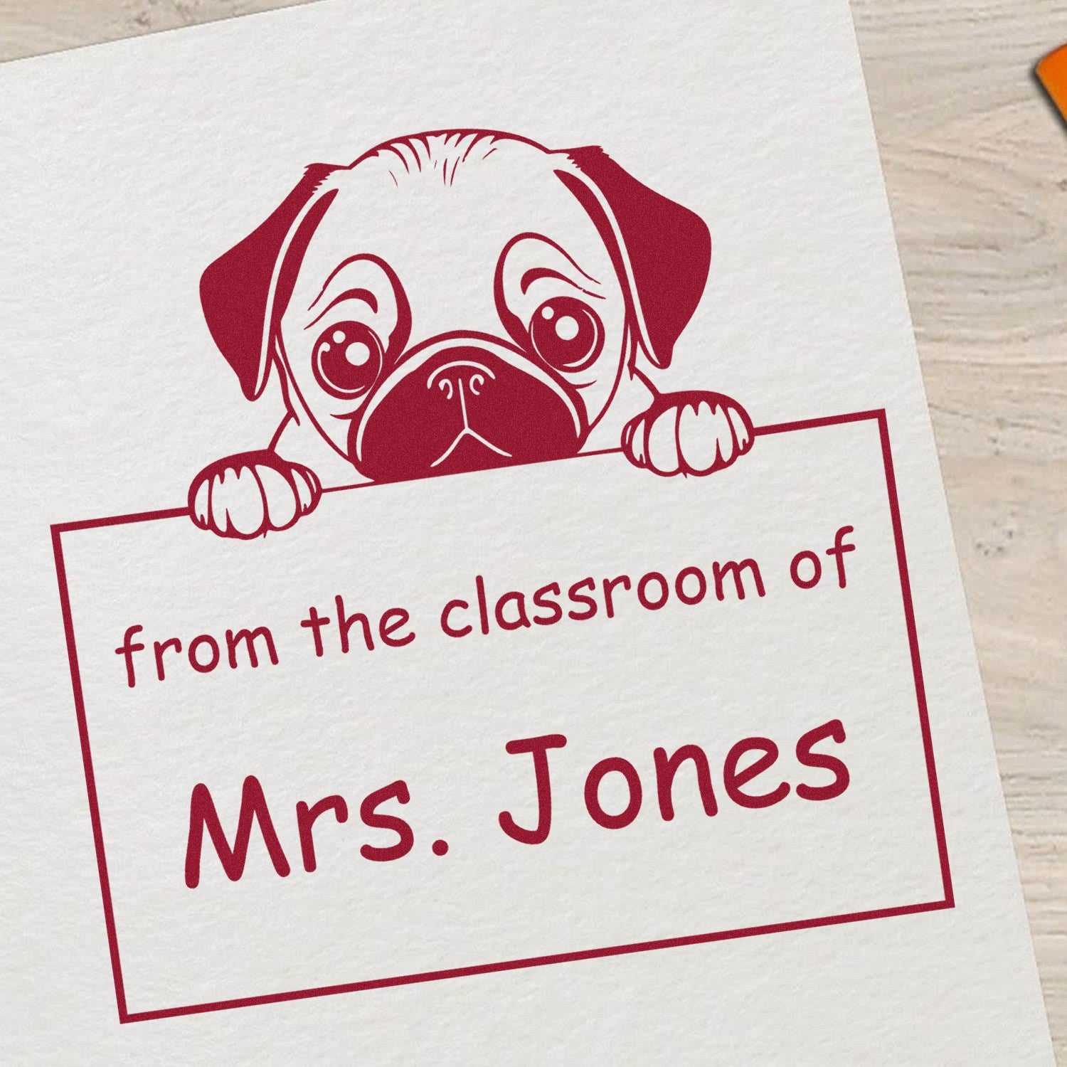 Wood Handle Pug Puppy Themed From The Classroom Of Stamper - Engineer Seal Stamps