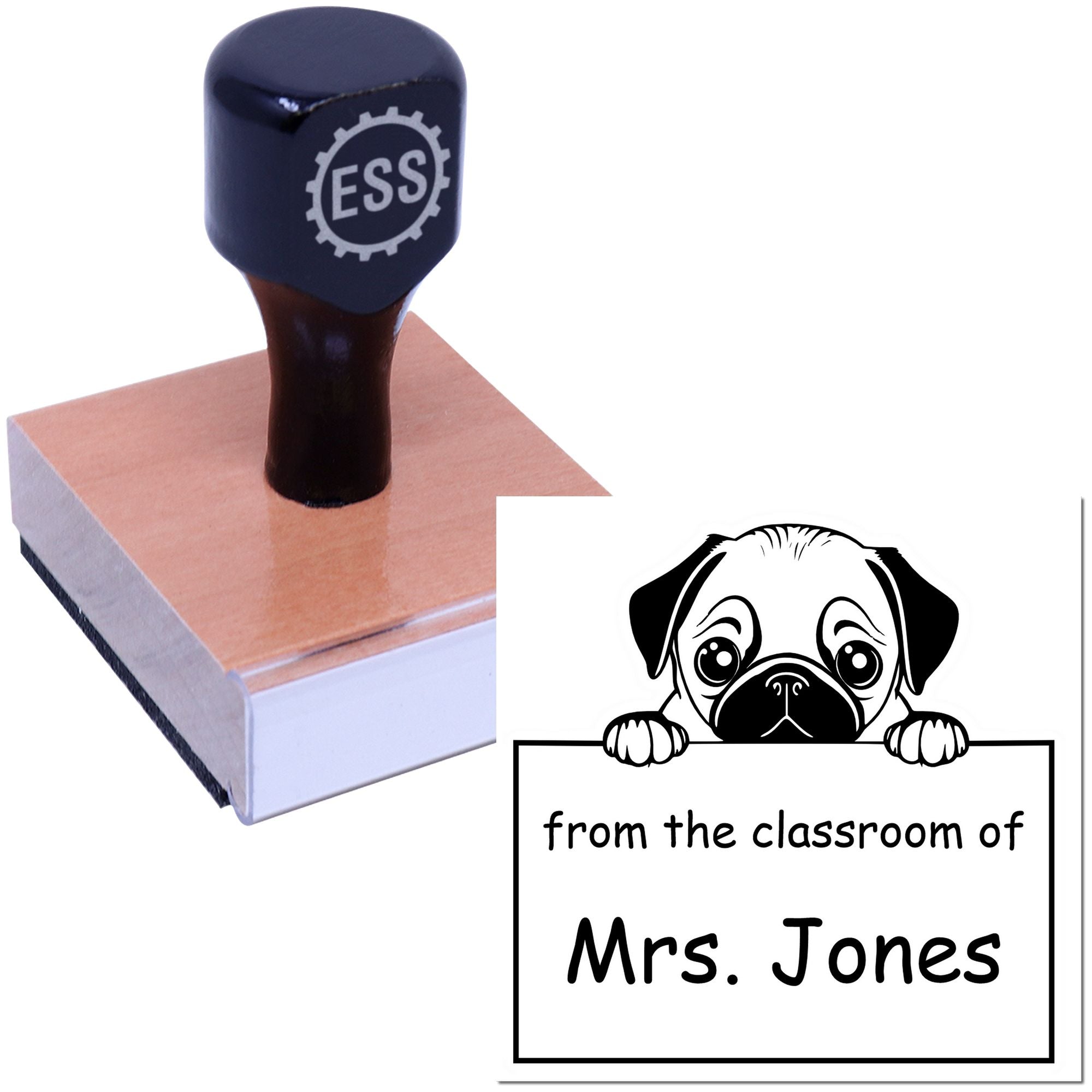 Wood Handle Pug Puppy Themed From The Classroom Of Stamper - Engineer Seal Stamps