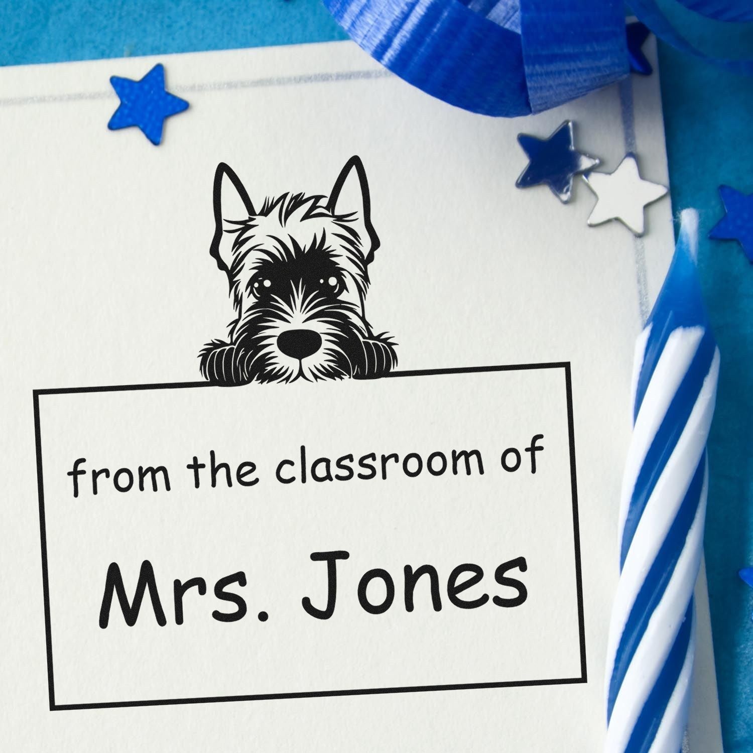 Wood Handle Scottish Terrier Puppy Themed Educators Stamp - Engineer Seal Stamps