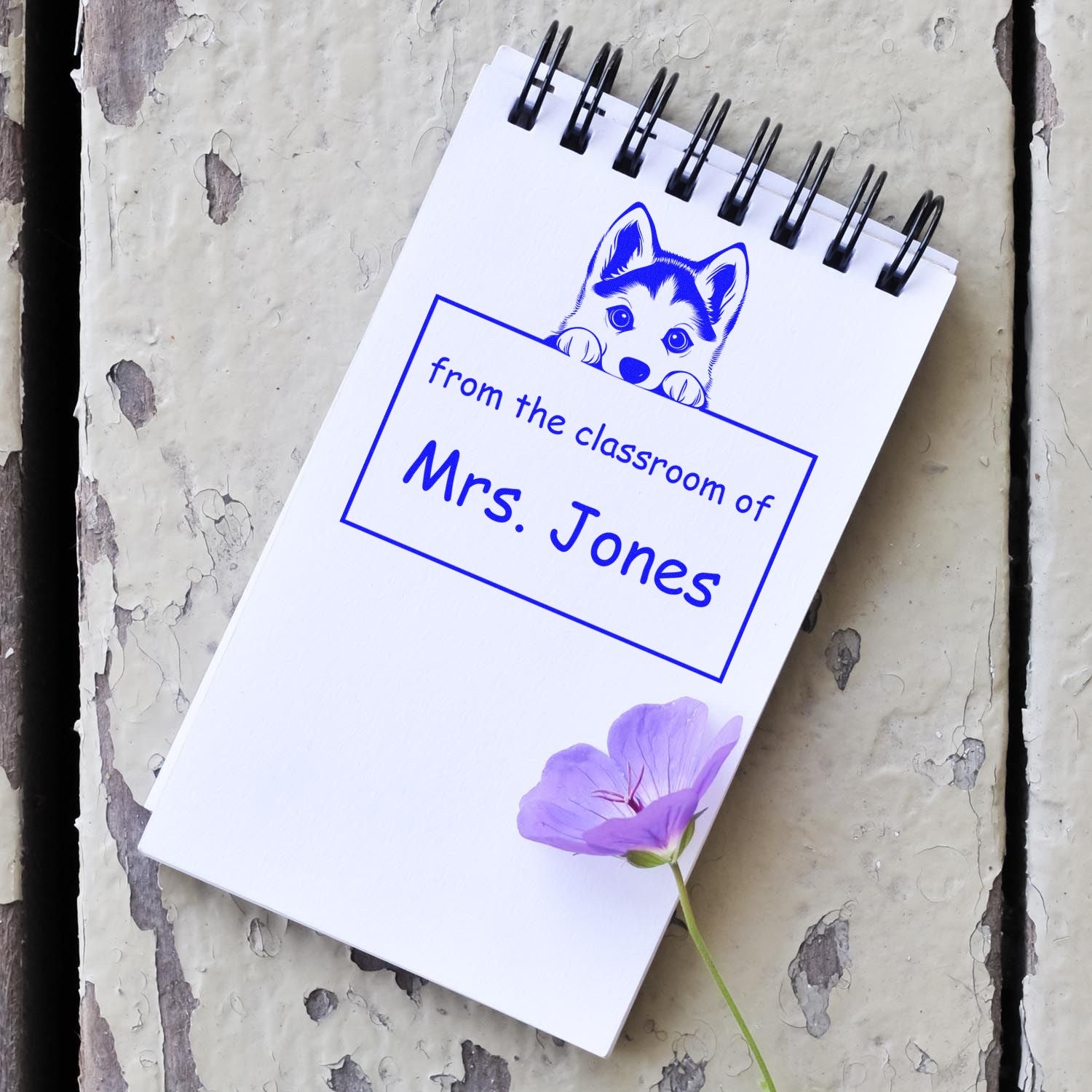 Wood Handle Siberian Husky Puppy Themed Classroom Leader Stamp - Engineer Seal Stamps