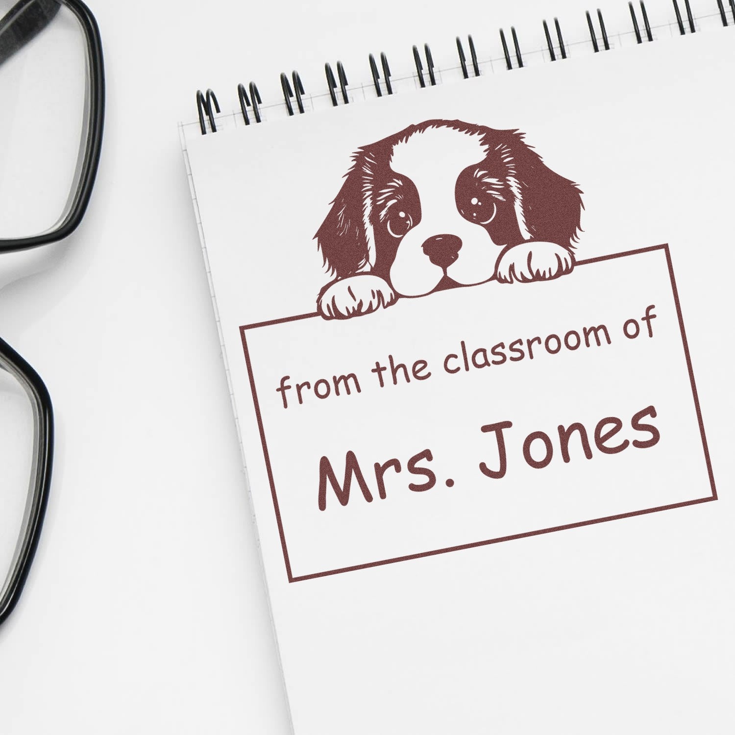 Wood Handle St Bernard Puppy Themed Book Return Stamp