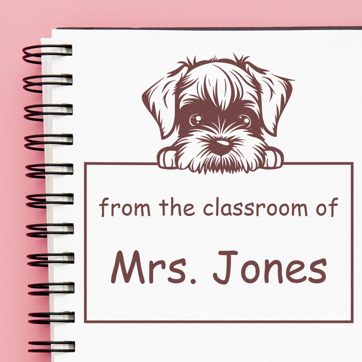 Wood Handle Standard Schnauzer Puppy Themed Book Return Stamper