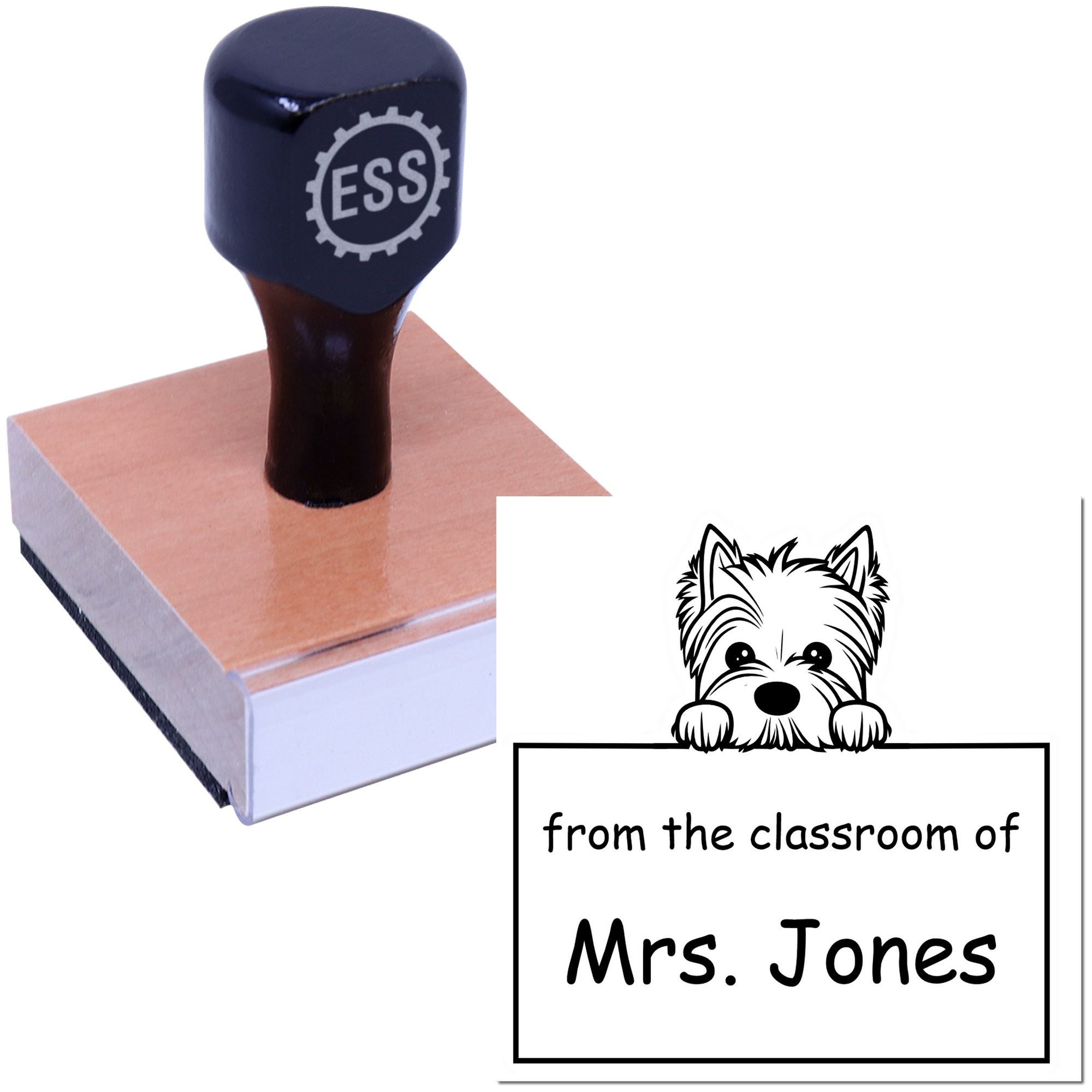 Wood Handle West Highland White Terrier Puppy Themed Book Label Stamper - Engineer Seal Stamps