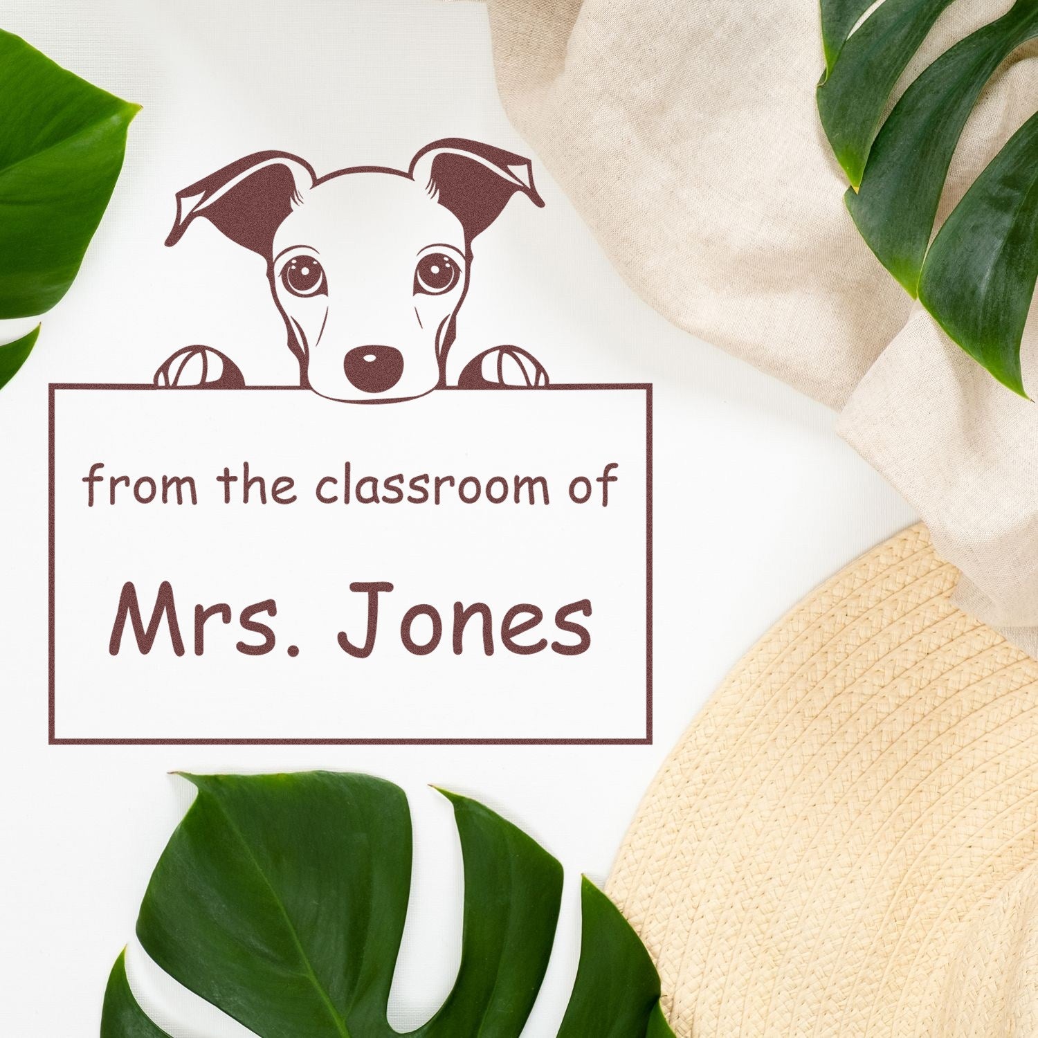 Wood Handle Whippet Puppy Themed Book Label Stamp - Engineer Seal Stamps