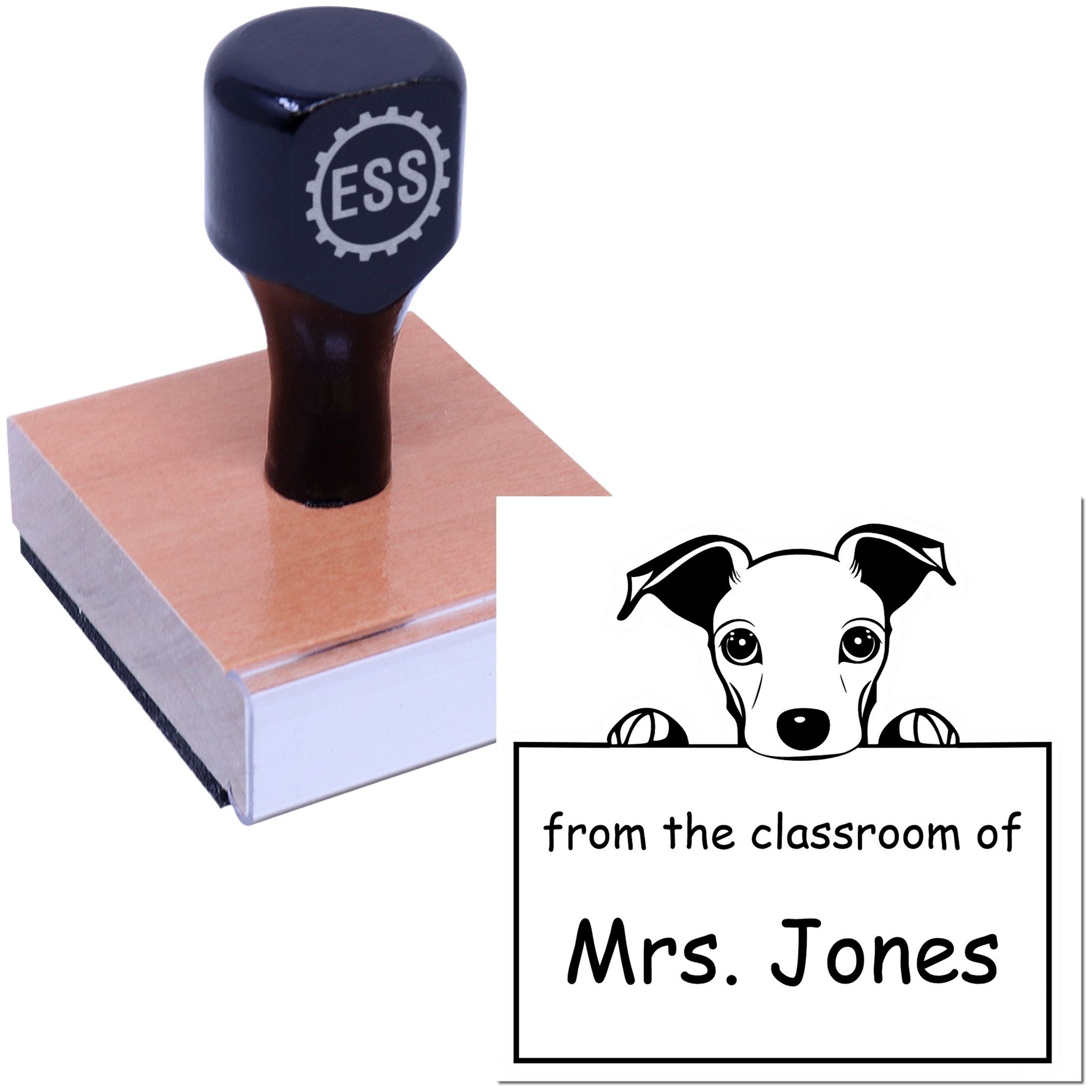 Wood Handle Whippet Puppy Themed Book Label Stamp - Engineer Seal Stamps