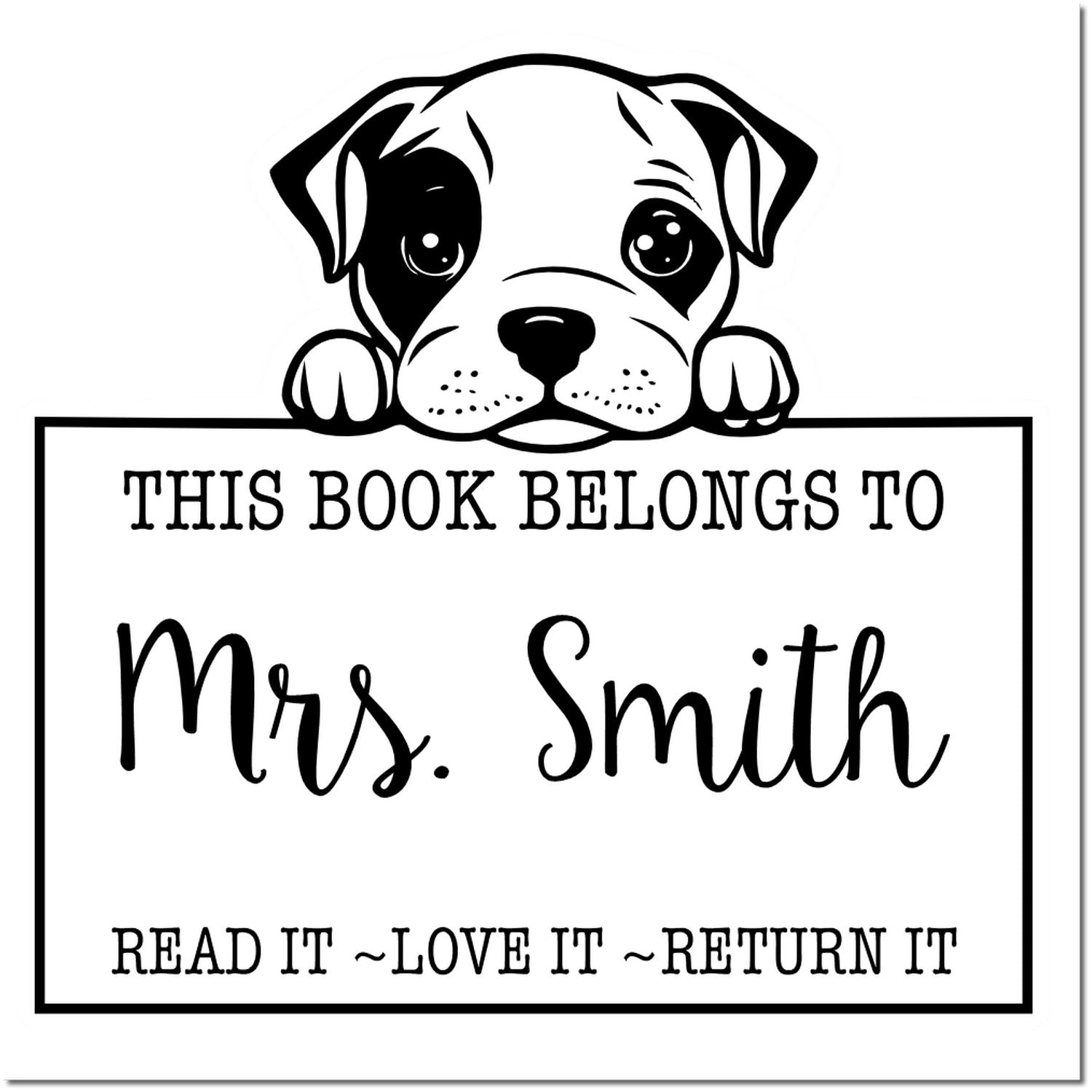 Slim American Staffordshire Terrier Personalized Book Ownership Stamp - Engineer Seal Stamps