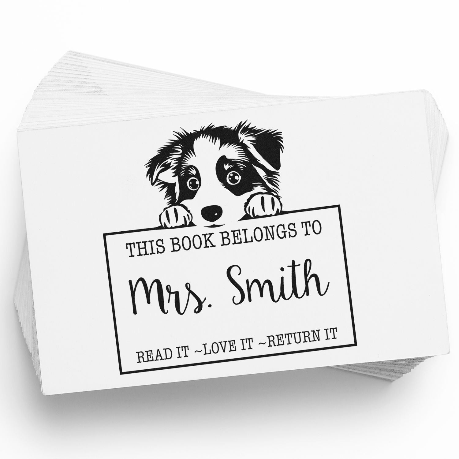 Pre-Inked Australian Shepherd Custom Book Collection Stamp - Engineer Seal Stamps