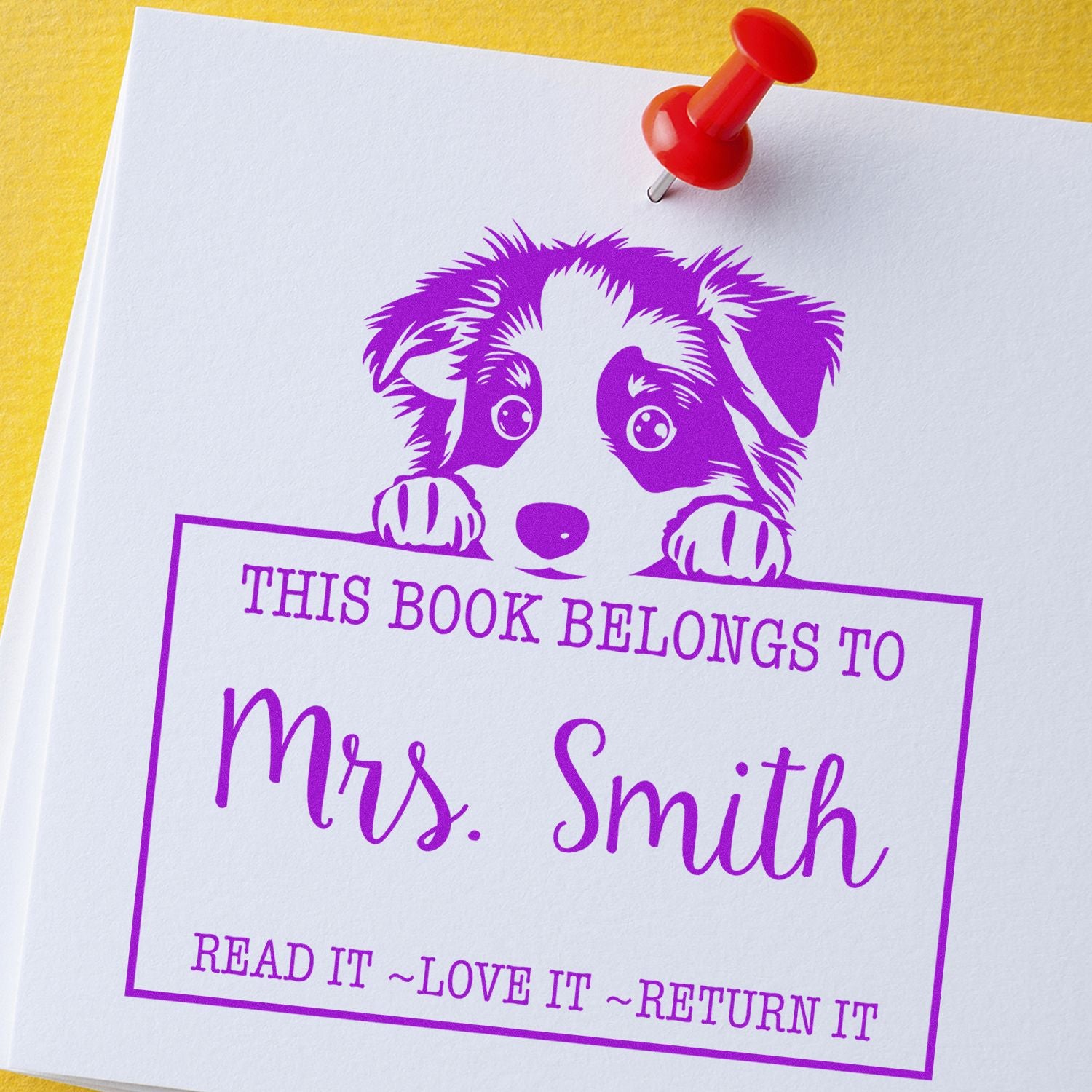 Slim Australian Shepherd Personalized Book Lover Stamp - Engineer Seal Stamps