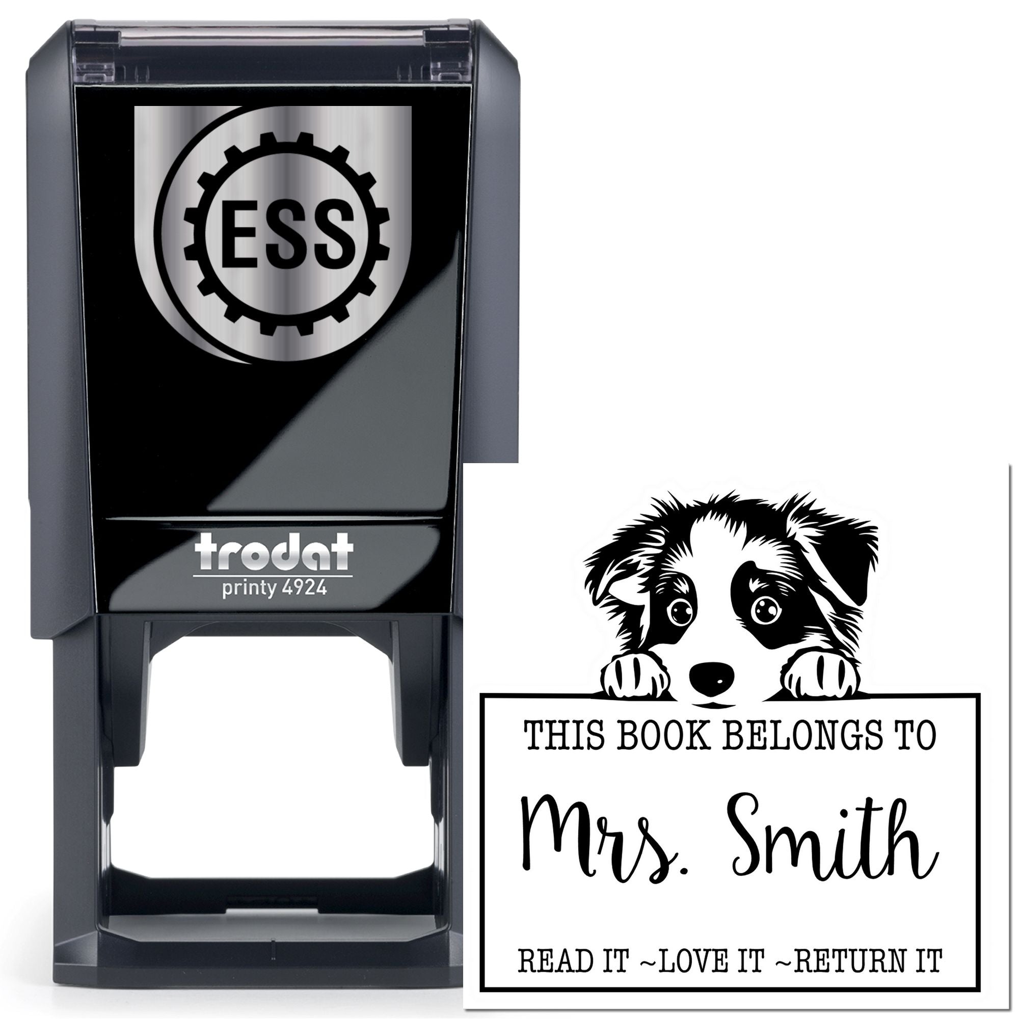 Adorable Self-Inking Australian Shepherd Personalizable Librarian Stamp - Engineer Seal Stamps
