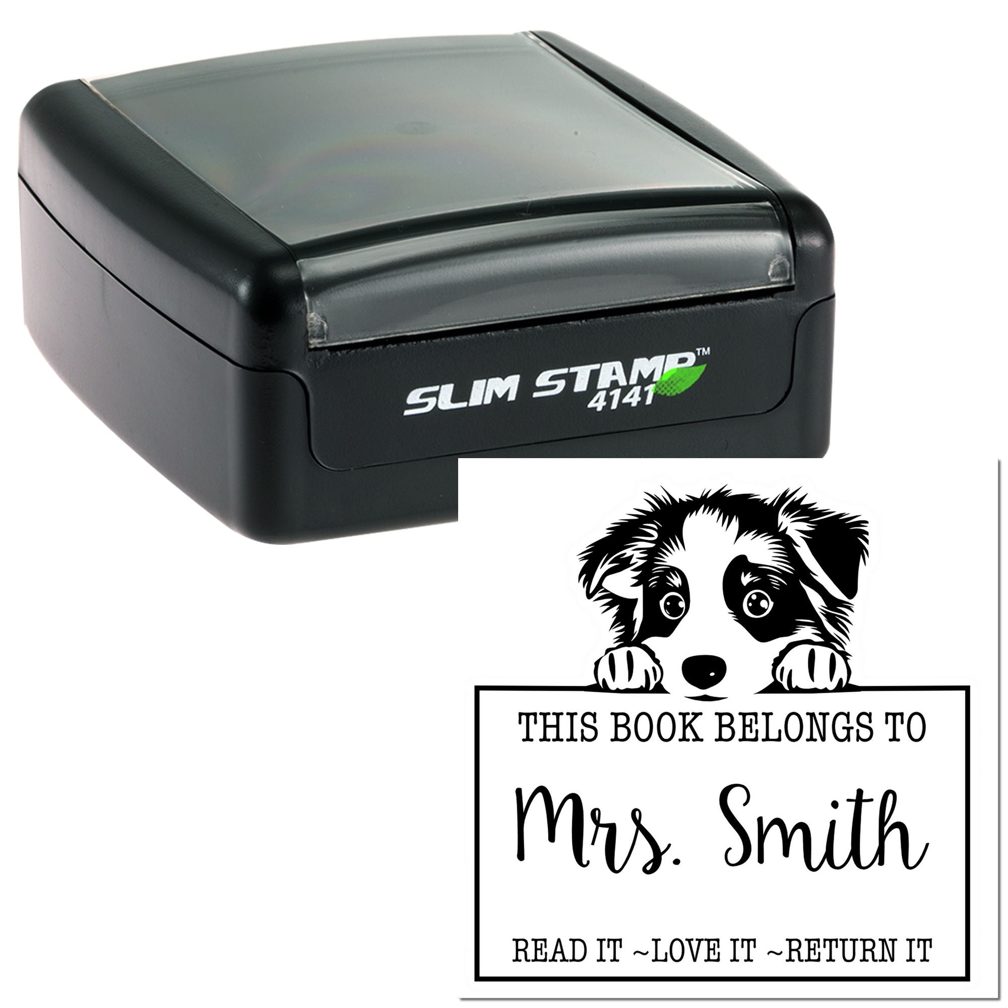 Slim Australian Shepherd Personalized Book Lover Stamp - Engineer Seal Stamps