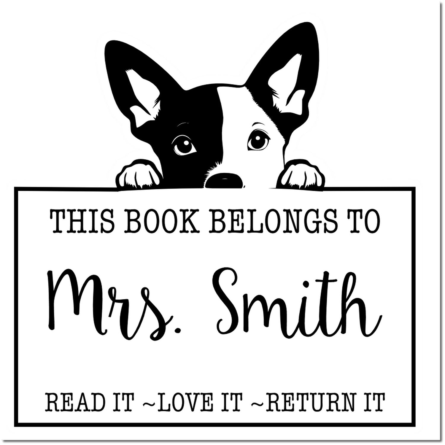 Slim Basenji Personalized Book Lending Stamp - Engineer Seal Stamps