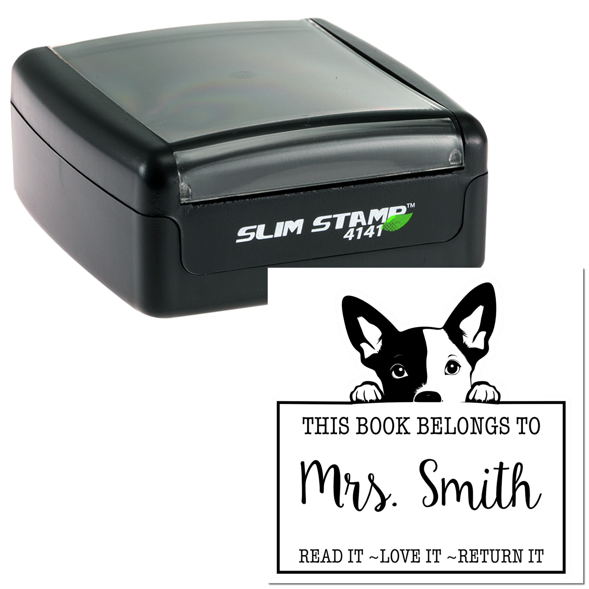 Slim Basenji Personalized Book Lending Stamp - Engineer Seal Stamps