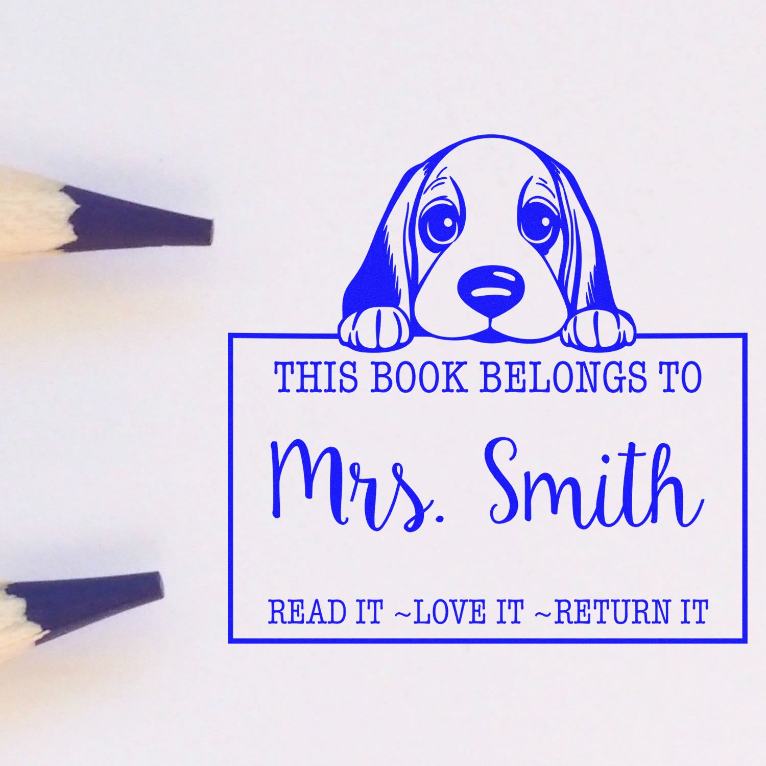 Slim Basset Hound Personalized Book Label Stamp - Engineer Seal Stamps