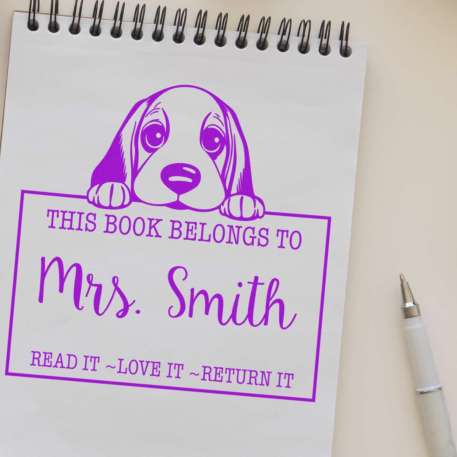 Slim Basset Hound Personalized Book Label Stamp - Engineer Seal Stamps