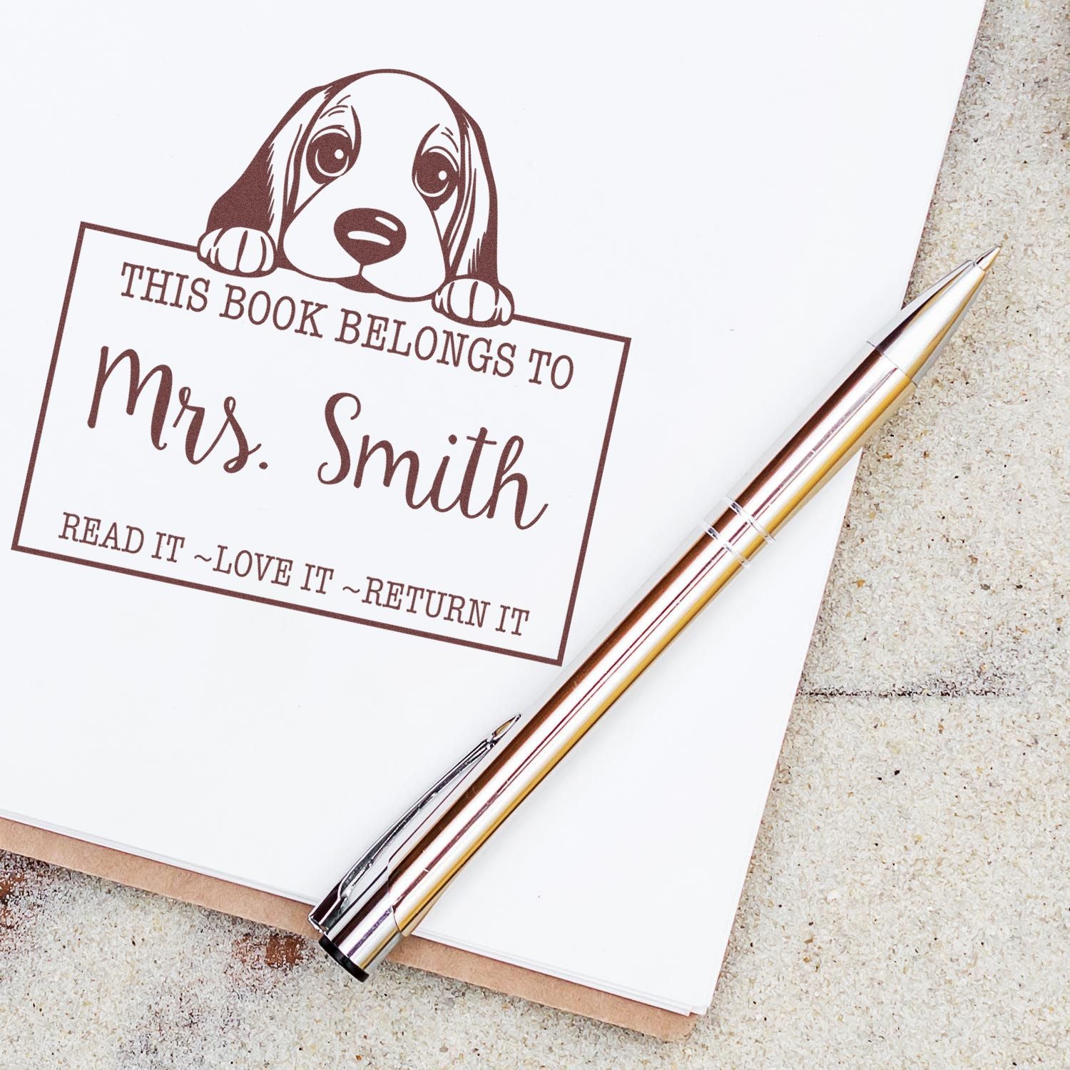 Adorable Self-Inking Basset Hound Personalizable Library Check-Out Stamp - Engineer Seal Stamps