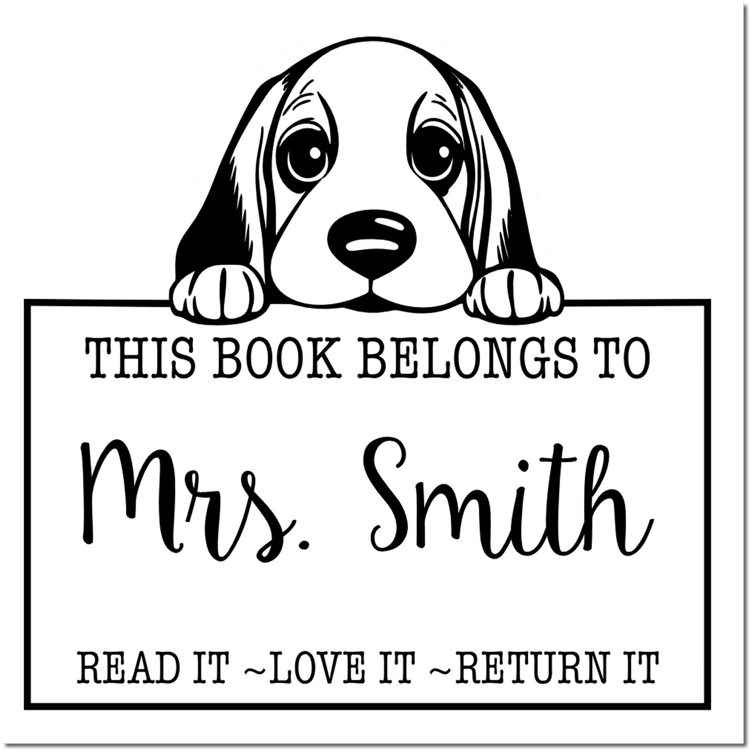 Adorable Self-Inking Basset Hound Personalizable Library Check-Out Stamp - Engineer Seal Stamps