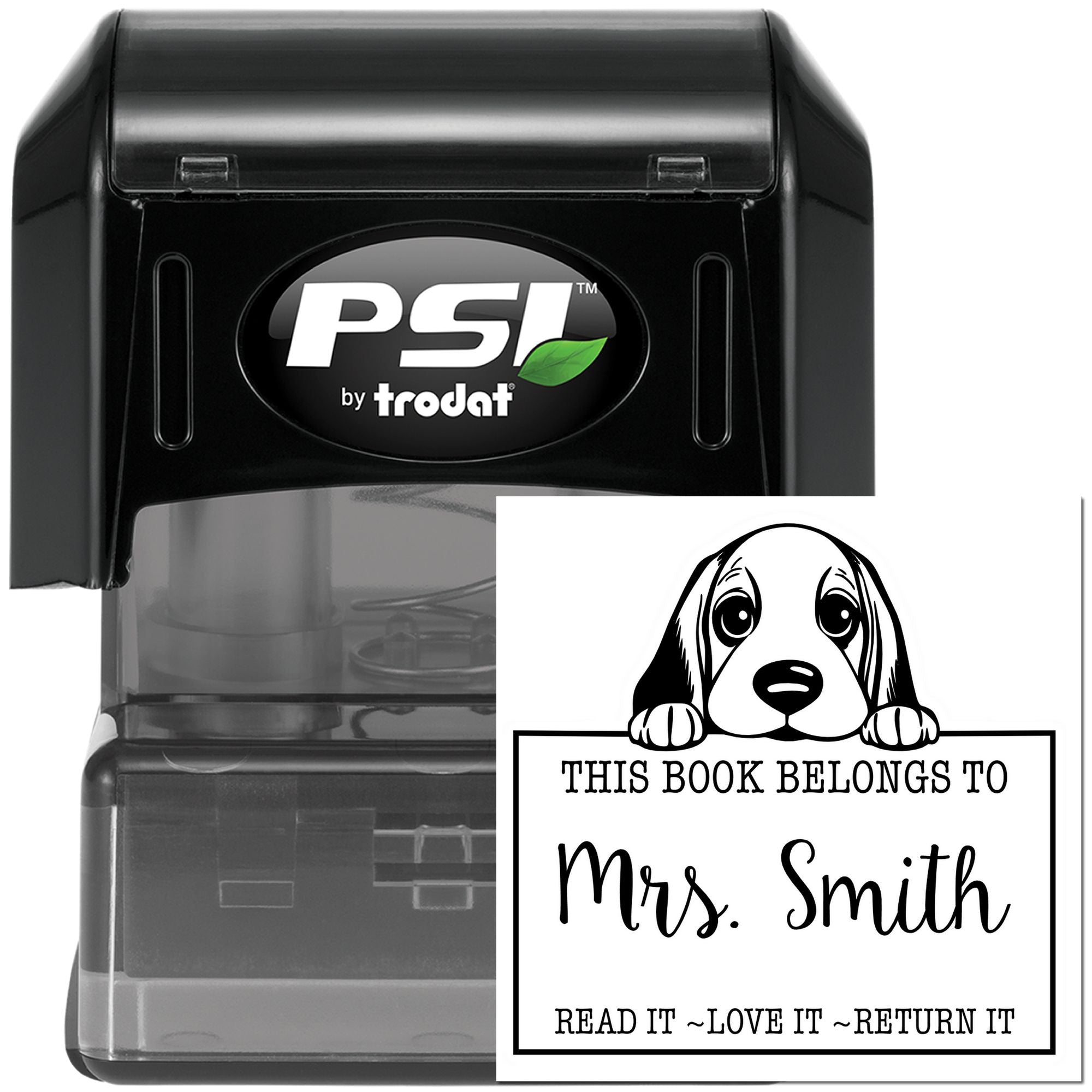 Pre-Inked Basset Hound Custom Book Lending Stamp - Engineer Seal Stamps