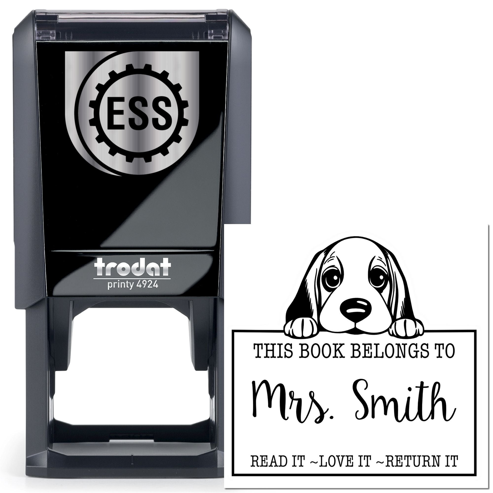 Adorable Self-Inking Basset Hound Personalizable Library Check-Out Stamp - Engineer Seal Stamps