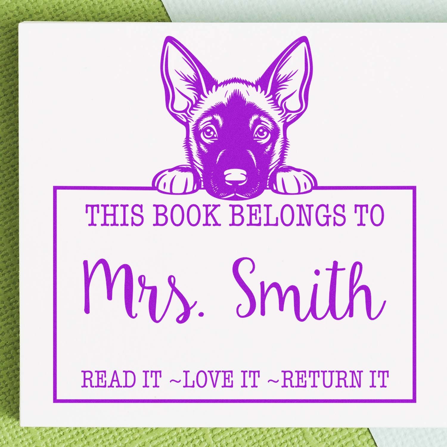 Slim Belgian Malinois Personalized Book Circulation Stamp - Engineer Seal Stamps