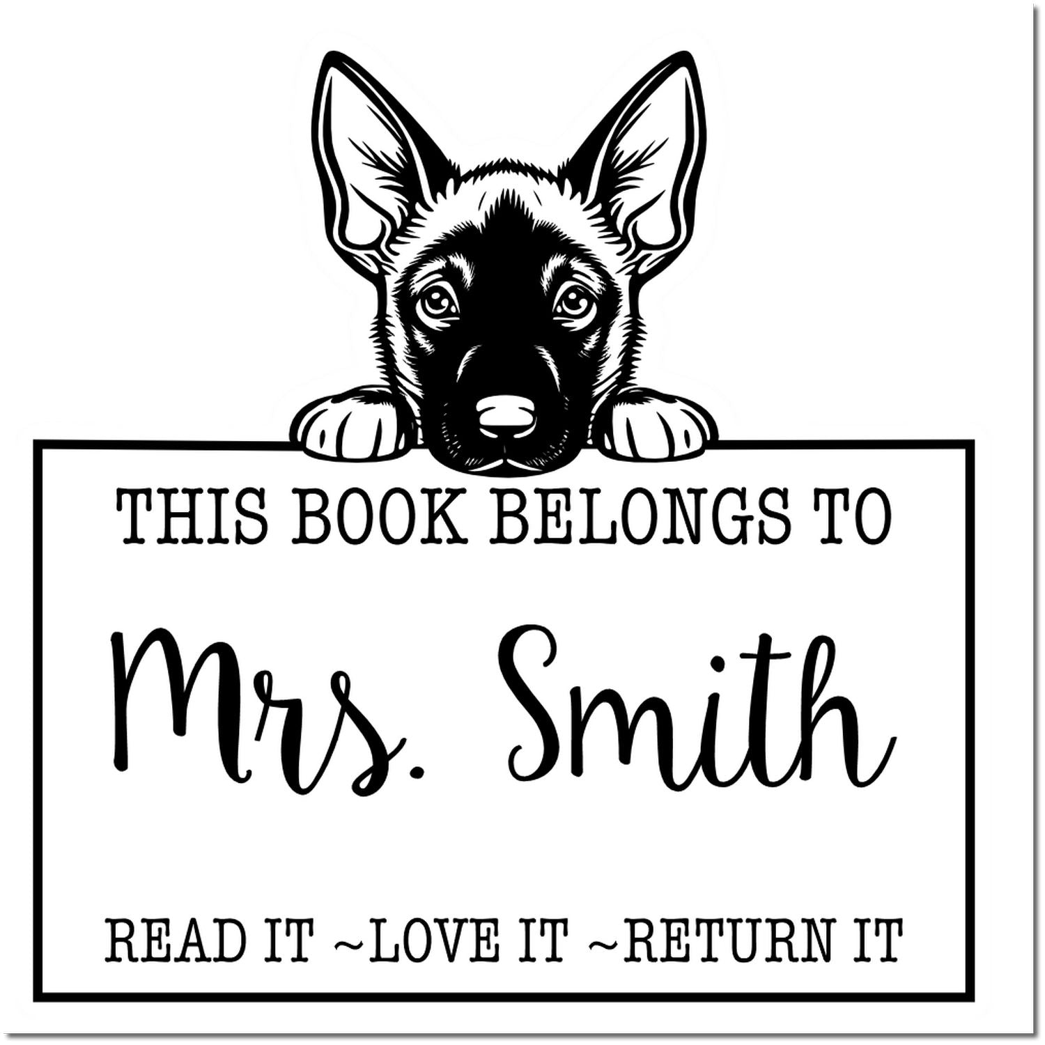 Slim Belgian Malinois Personalized Book Circulation Stamp - Engineer Seal Stamps