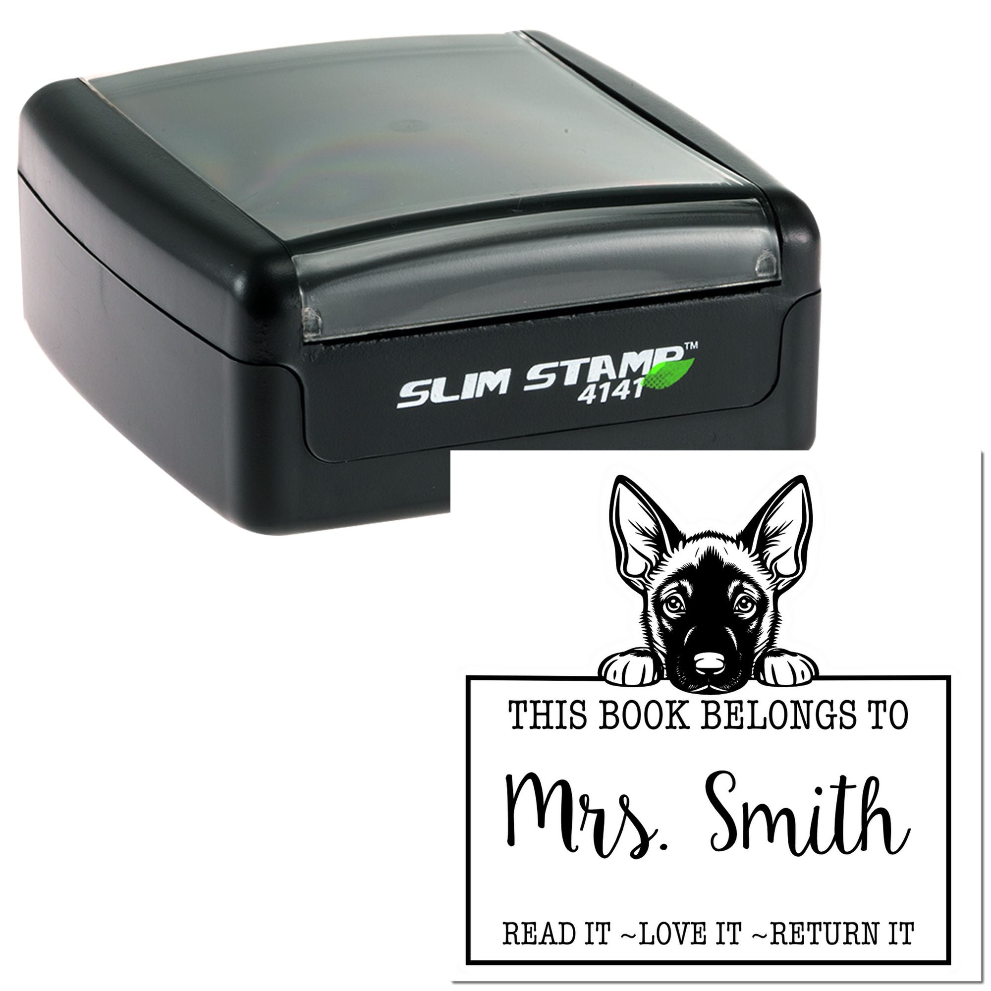 Slim Belgian Malinois Personalized Book Circulation Stamp - Engineer Seal Stamps