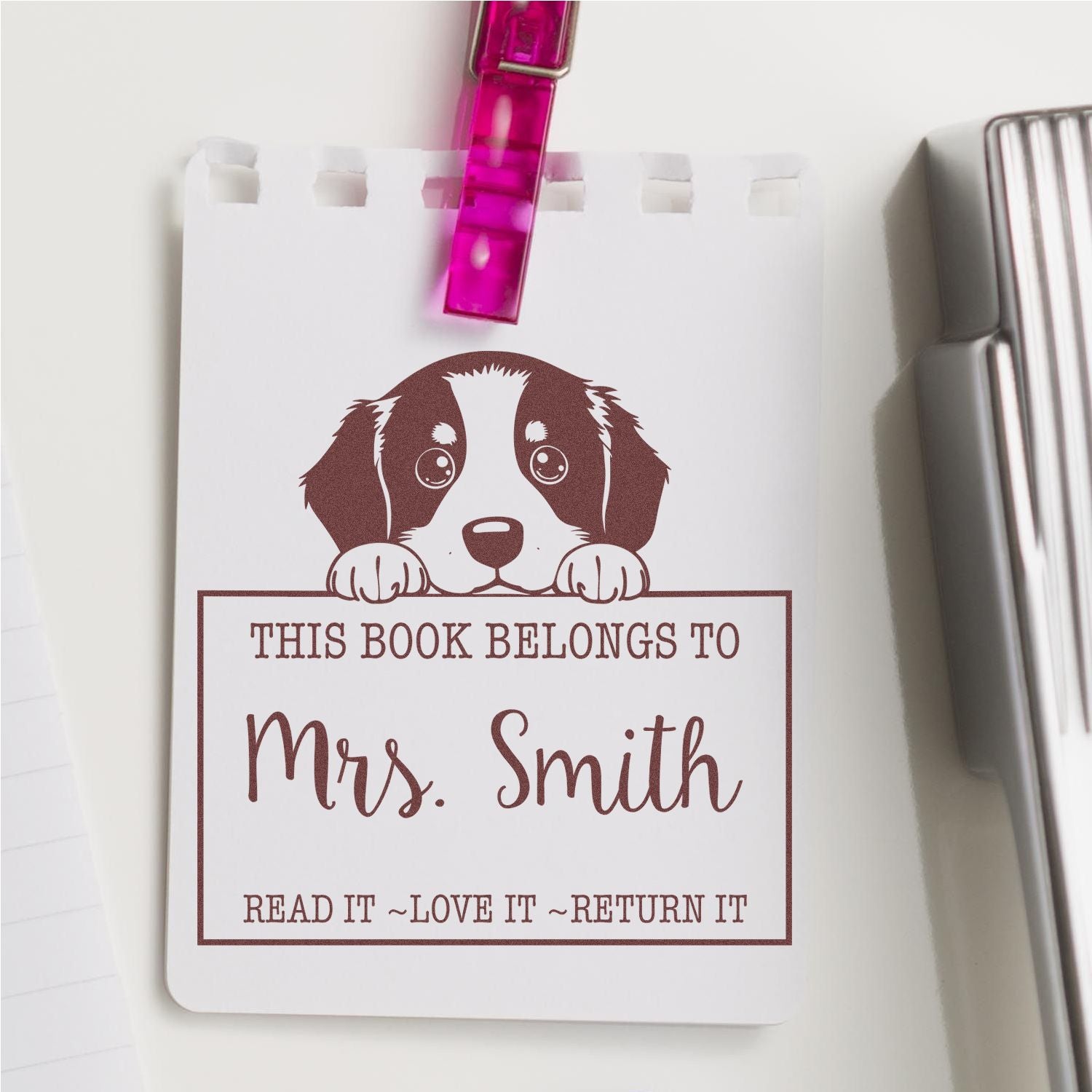 Adorable Bernese Mountain Customized Read It Love It Return It For Book Sharing Rubber Stamp - Engineer Seal Stamps