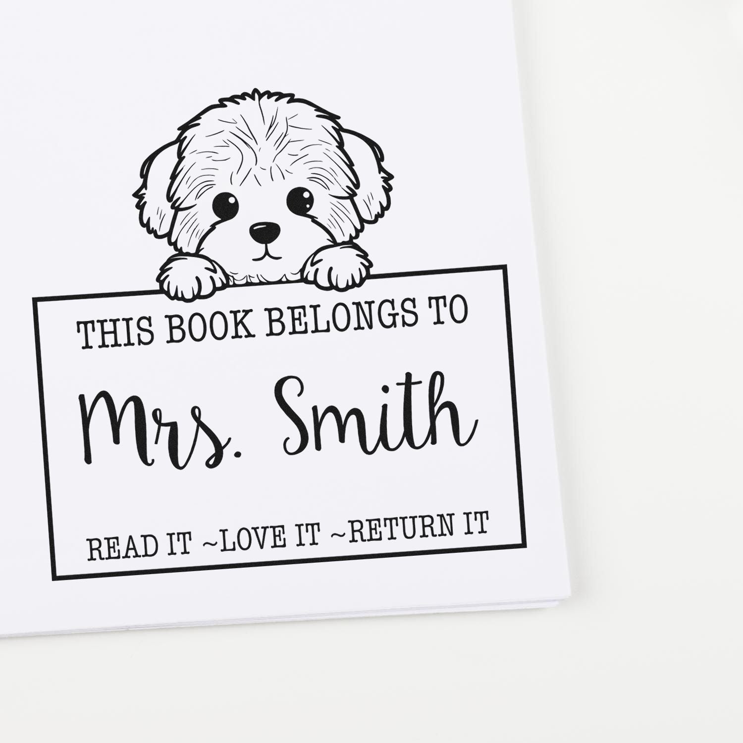 Self-Inking Bichon Frise Personalizable Personal Library Stamp - Engineer Seal Stamps