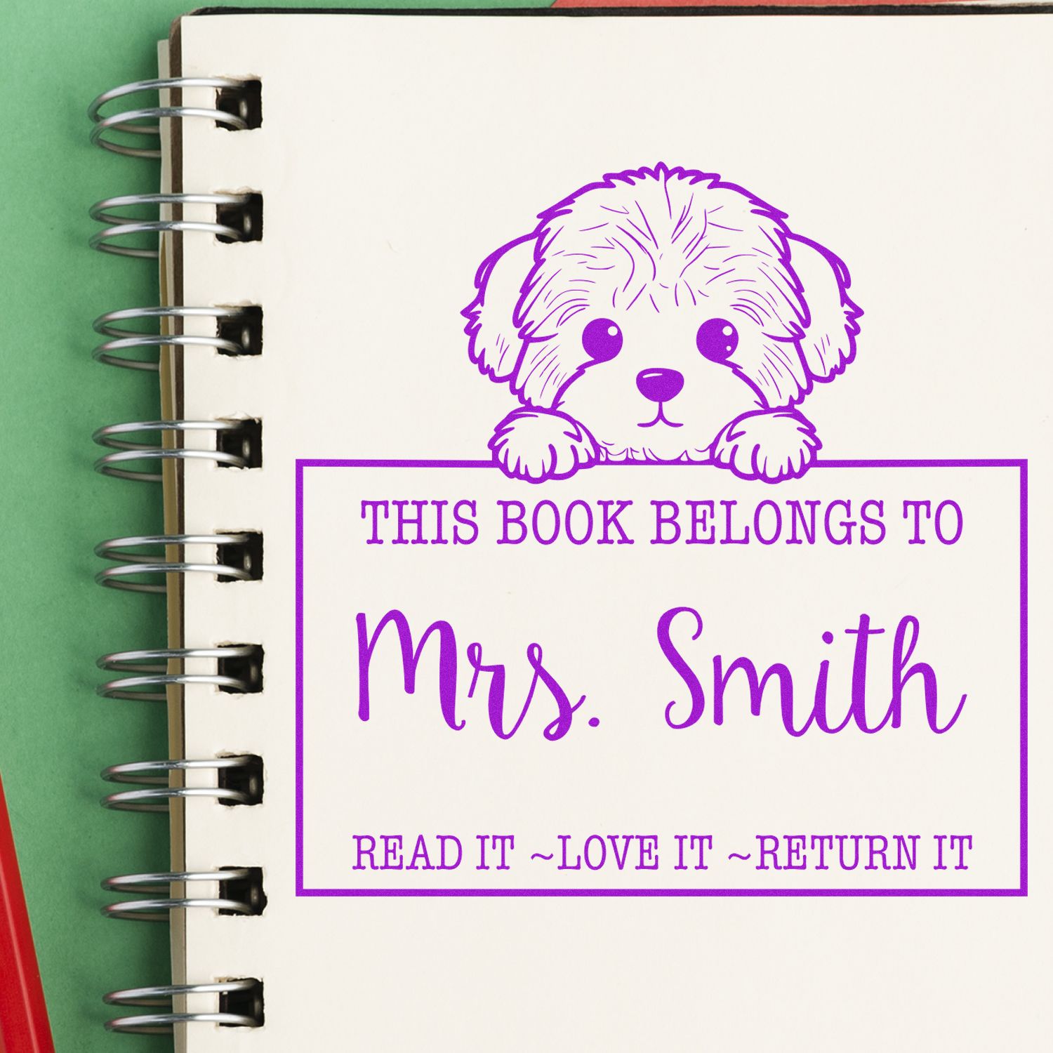 Adorable Bichon Frise Customized Read It Love It Return It For Books Rubber Stamp - Engineer Seal Stamps