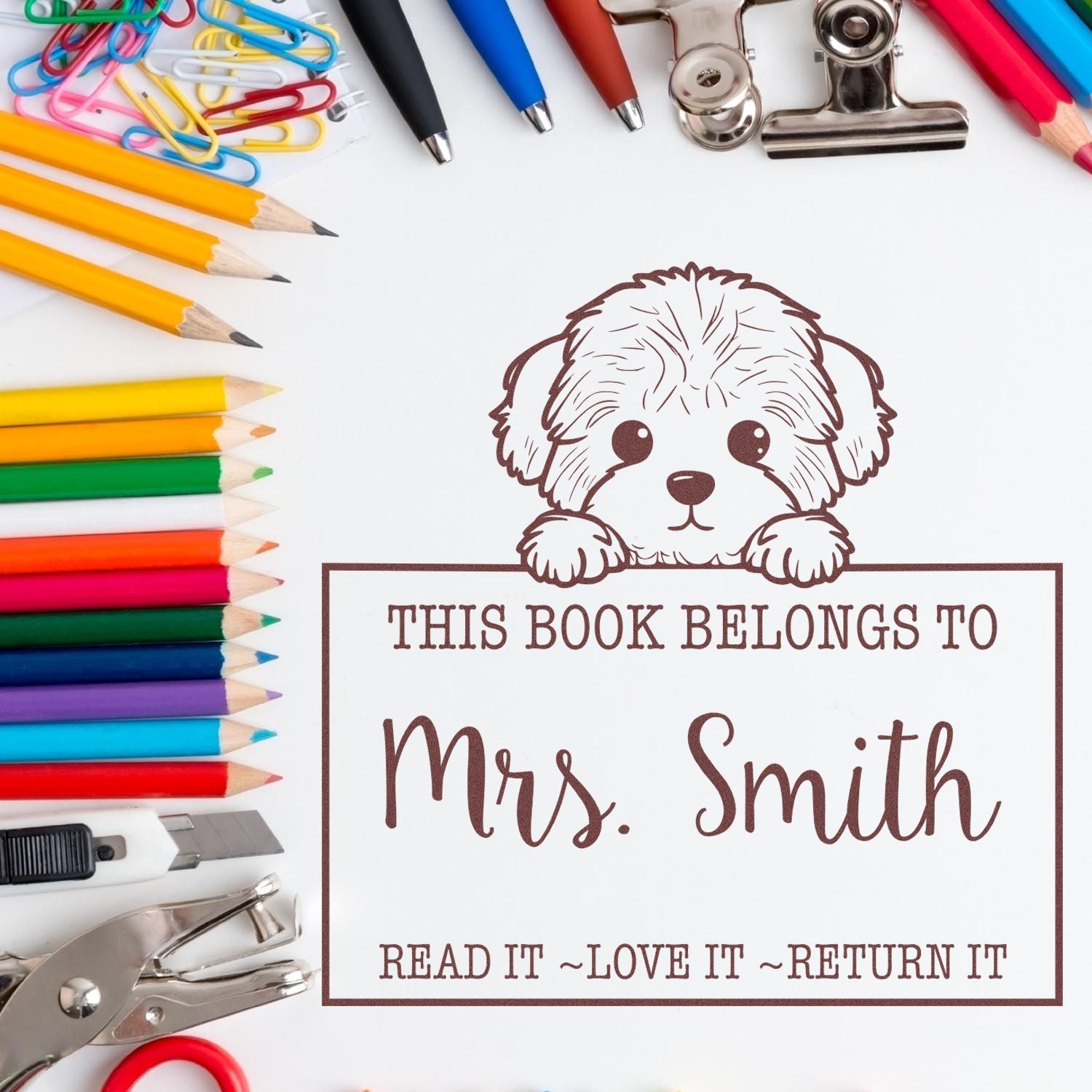 Adorable Bichon Frise Customized Read It Love It Return It For Books Rubber Stamp - Engineer Seal Stamps