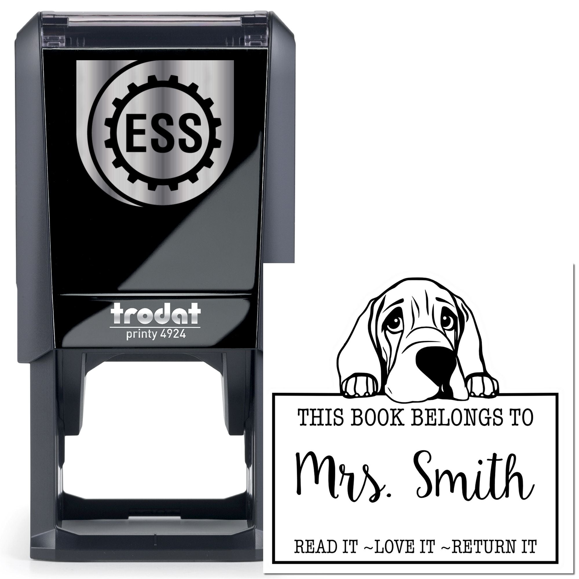 Self-Inking Bloodhound Personalizable Private Library Stamp - Engineer Seal Stamps