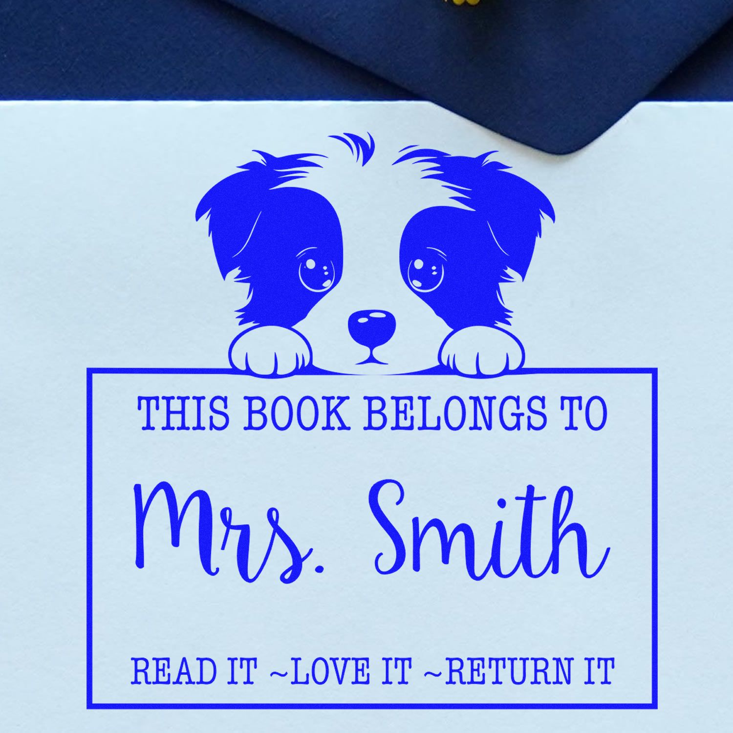 Border Collie Customized Read It Love It Return It For Libraries Rubber Stamp - Engineer Seal Stamps