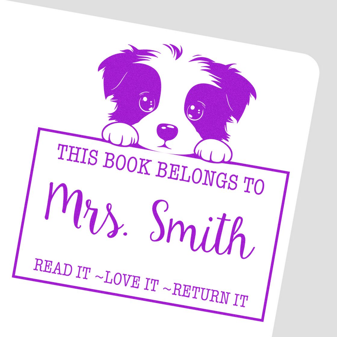 Border Collie Customized Read It Love It Return It For Libraries Rubber Stamp