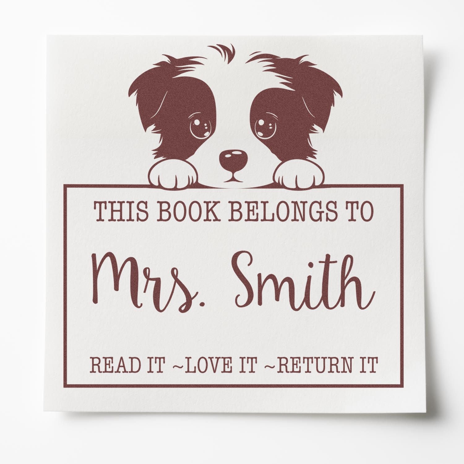 Border Collie Customized Read It Love It Return It For Libraries Rubber Stamp - Engineer Seal Stamps