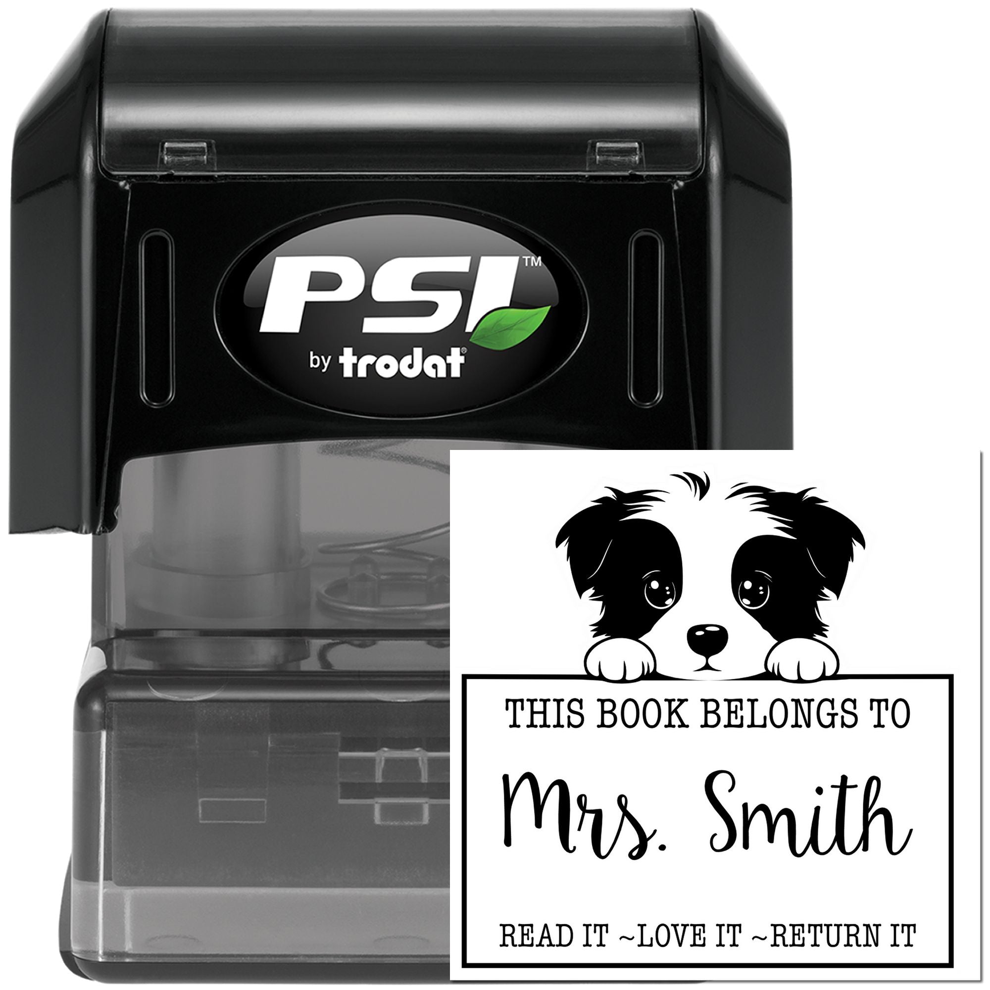 Pre-Inked Border Collie Custom Bookplate Stamp - Engineer Seal Stamps