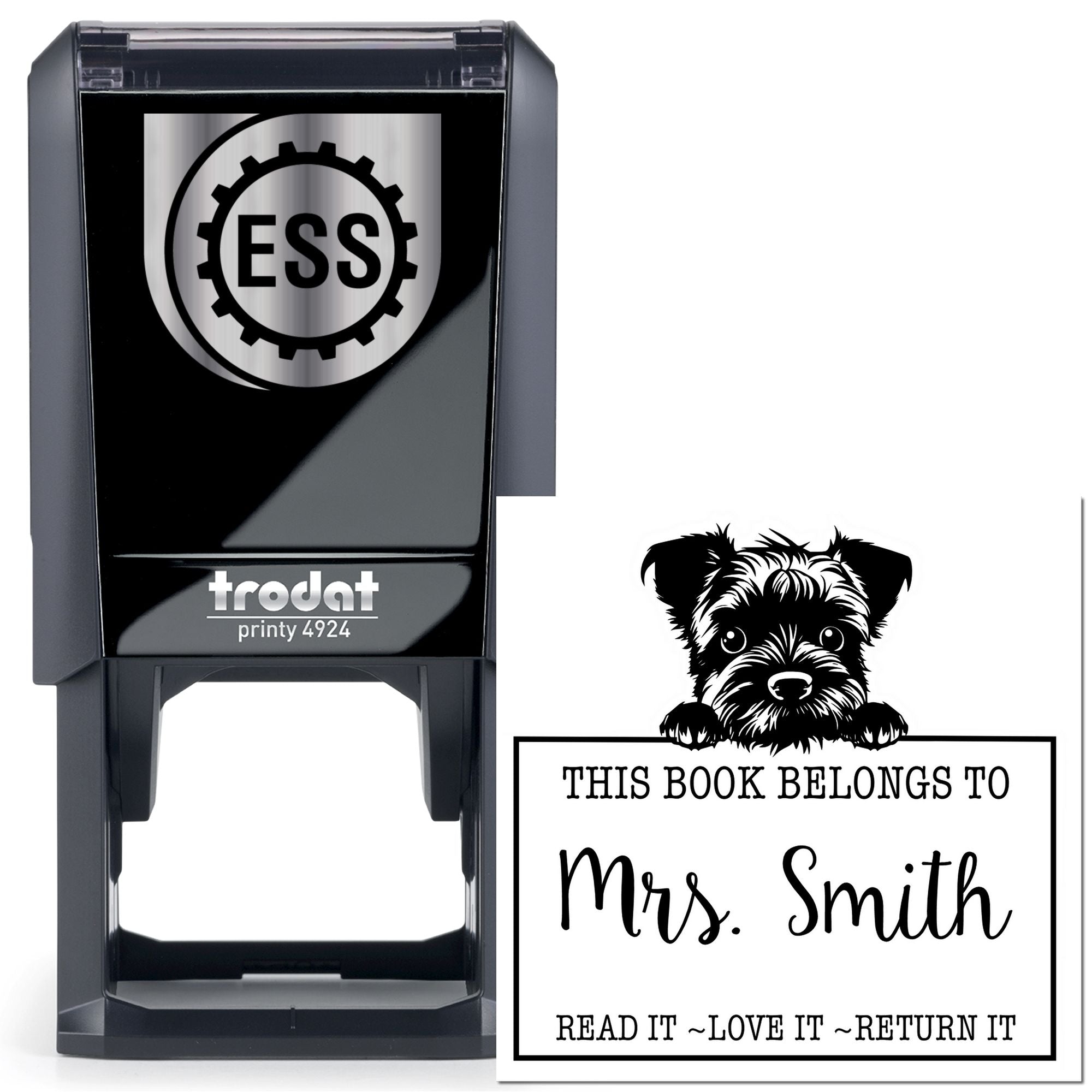 Self-Inking Border Terrier Personalizable Read It Love It Return It Book Stamp - Engineer Seal Stamps