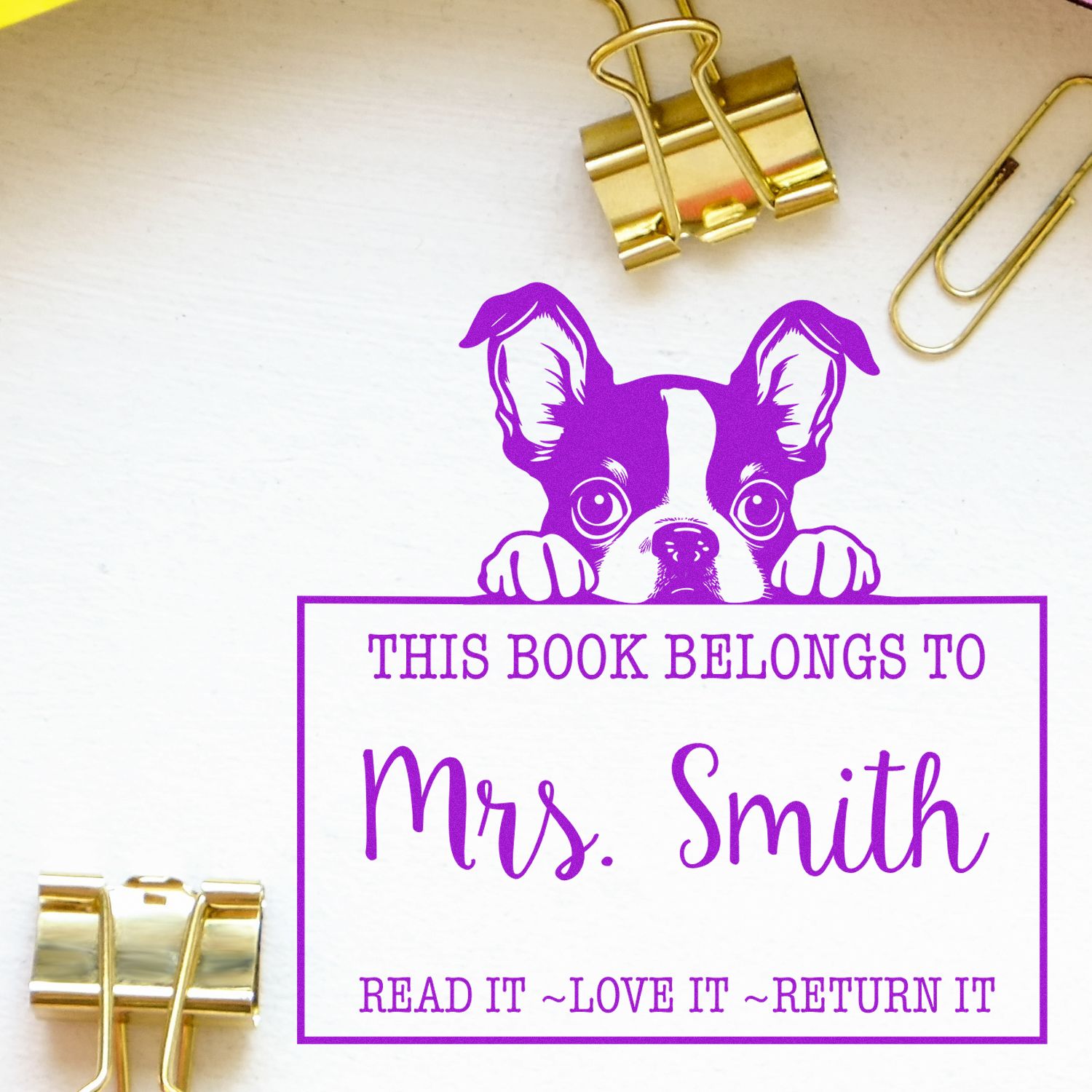 Pre-Inked Boston Terrier Custom For Library Books Stamp - Engineer Seal Stamps