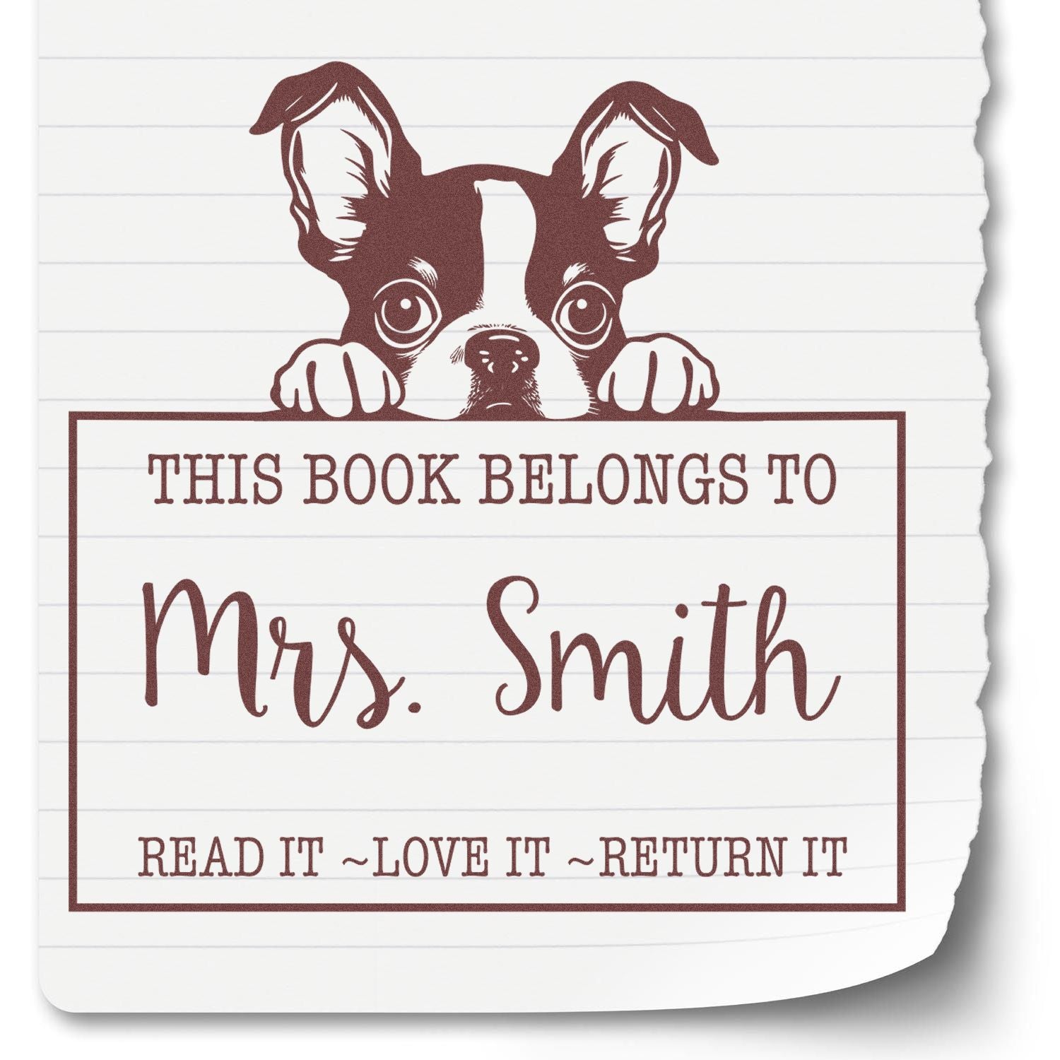 Slim Boston Terrier Custom-Made Read It Love It Stamp - Engineer Seal Stamps