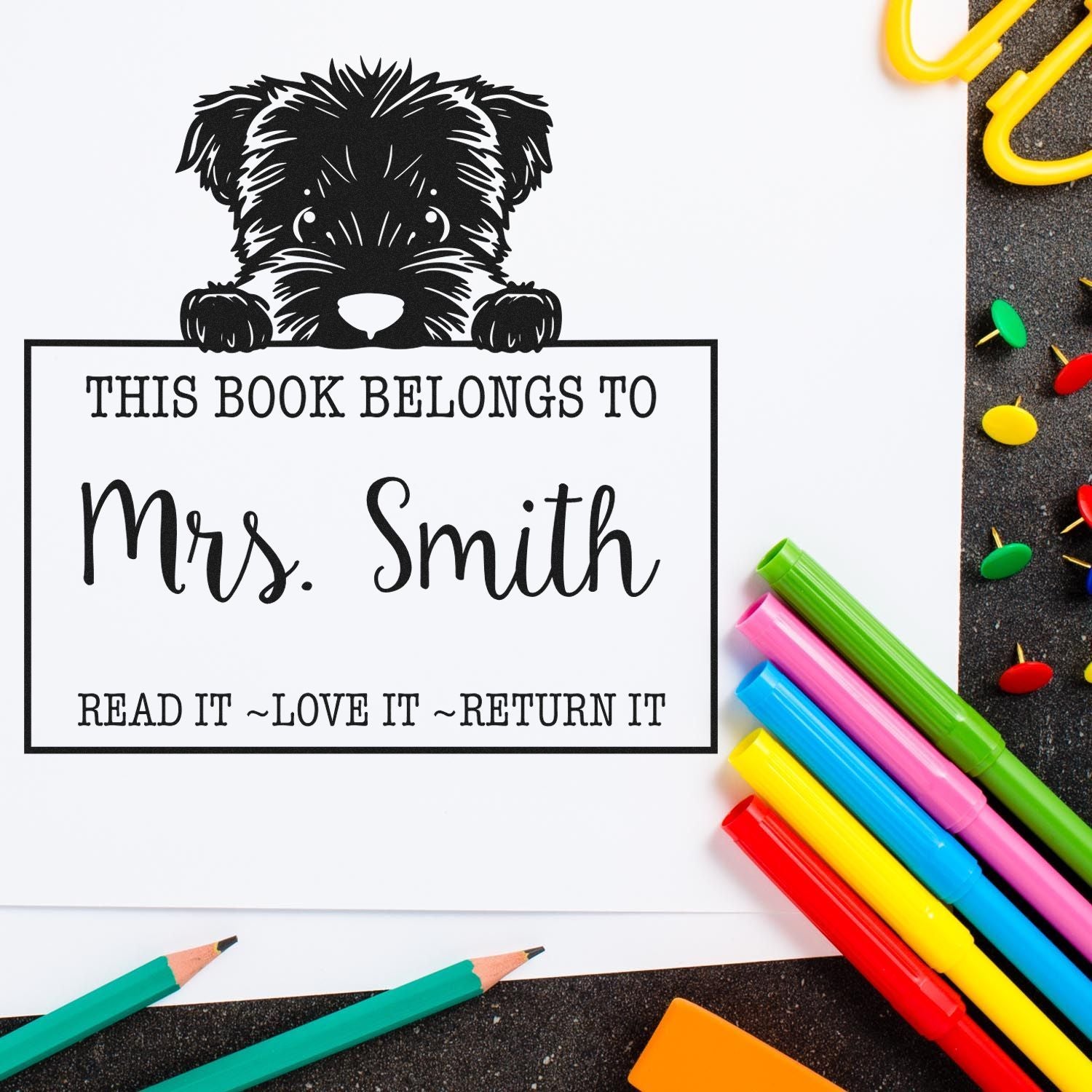 Slim Bouvier Des Flandres Custom-Made Read It Love It Return It Teacher Stamp - Engineer Seal Stamps