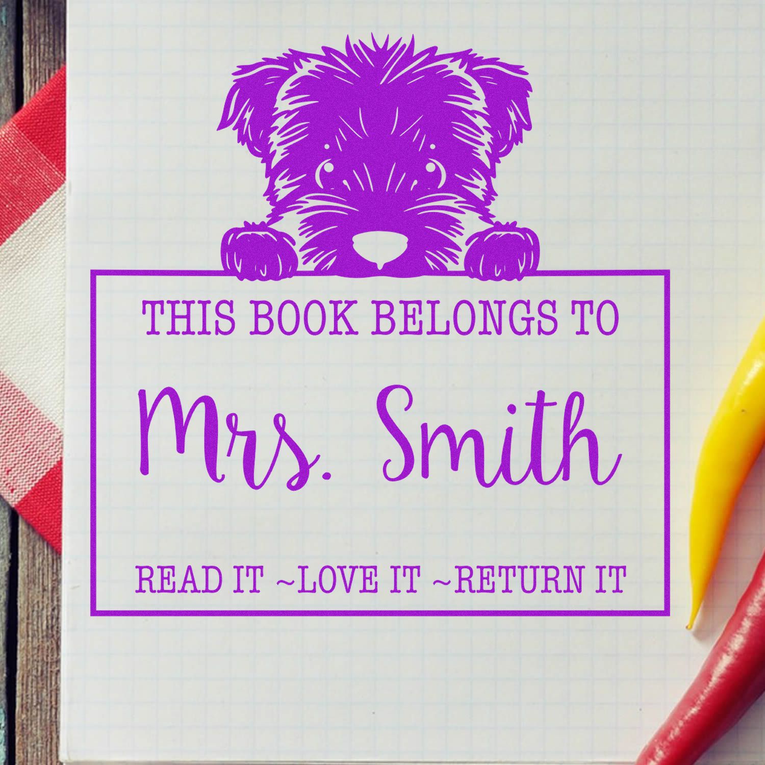 Bouvier Des Flandres Customized Read It Love It Return It For Teachers Rubber Stamp